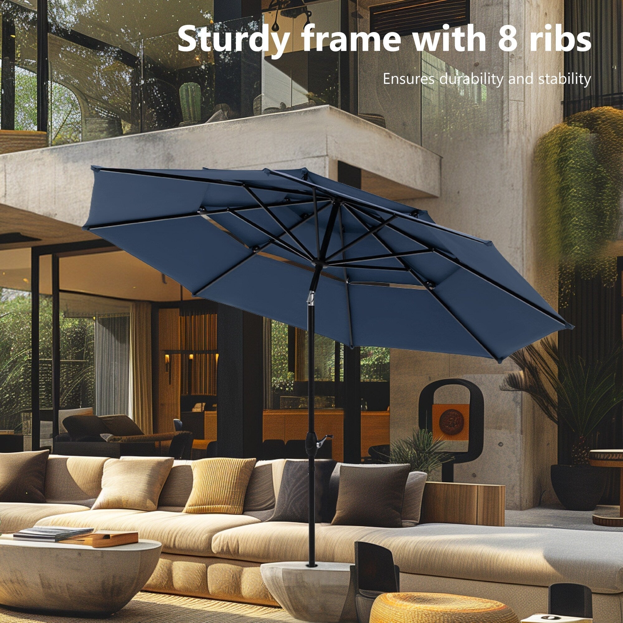 Parasol de terrasse inclinable à 3 niveaux de 10 pieds de MAISON ARTS, parasol d'extérieur à double ventilation avec lumières LED