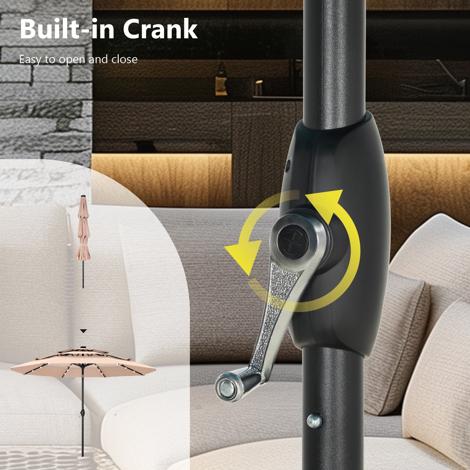 Parasol de terrasse inclinable à 3 niveaux de 10 pieds de MAISON ARTS, parasol d'extérieur à double ventilation avec lumières LED