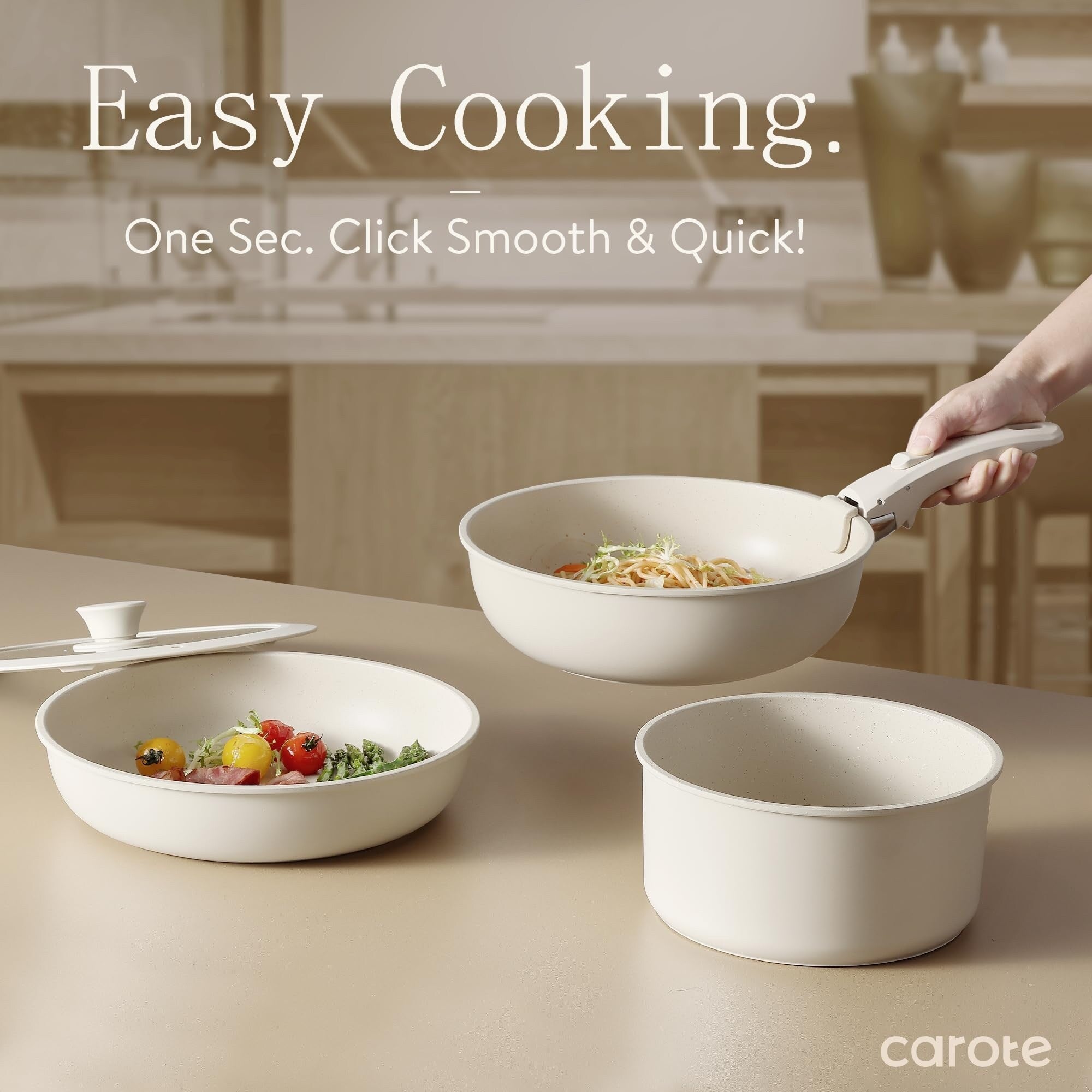 Ensemble de 11 casseroles et poêles antiadhésives avec poignée amovible, ustensiles de cuisine à induction antiadhésifs avec poignée amovible