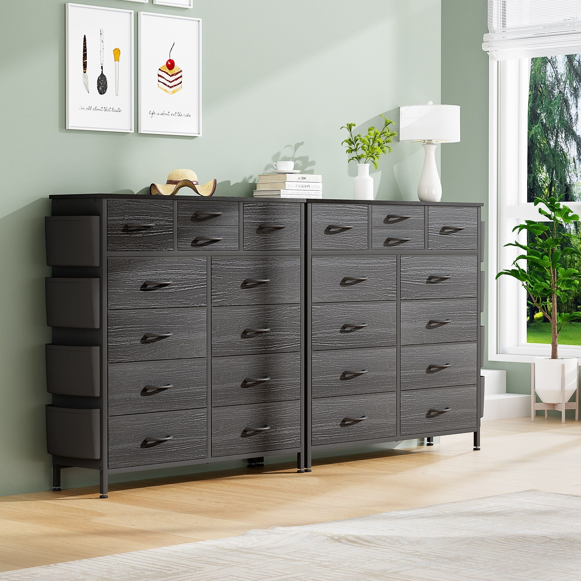 Commode haute en tissu à 12 tiroirs pour chambre à coucher