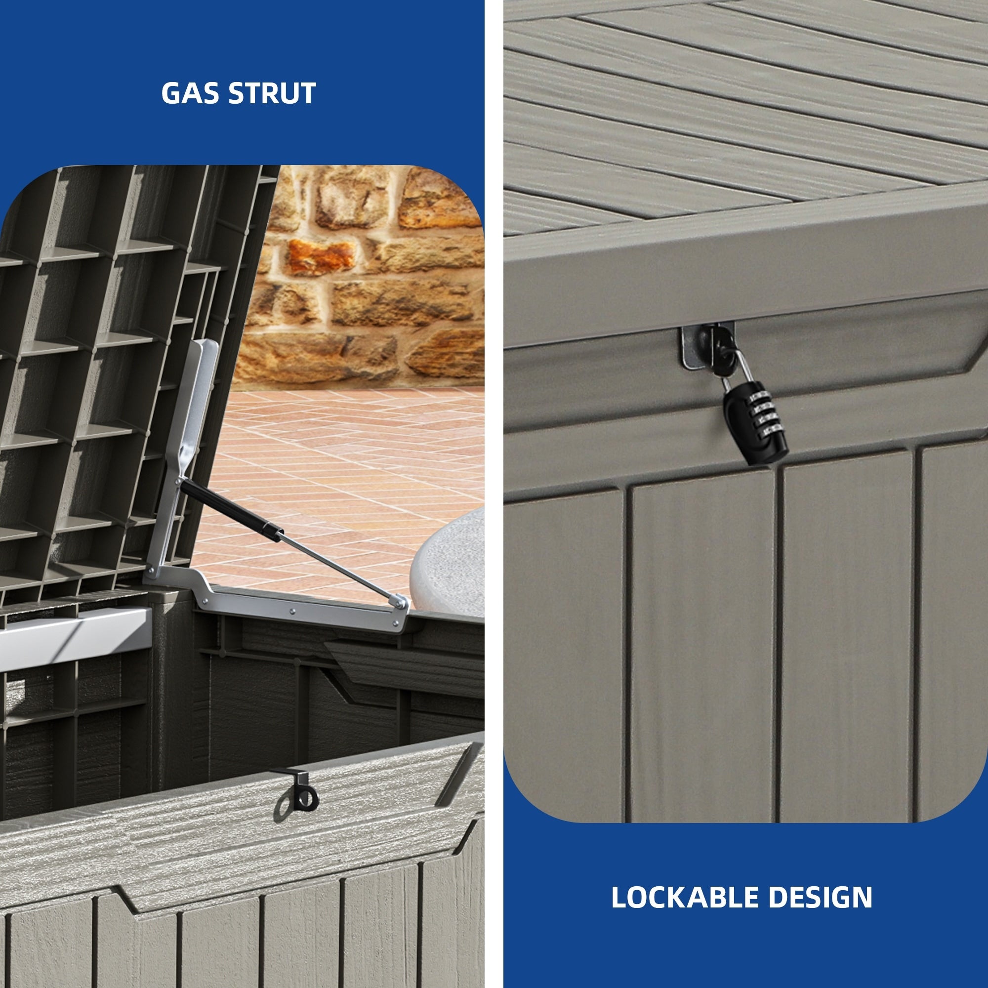 Coffre de pont verrouillable en résine résistant à l'eau de 120 à 260 gallons