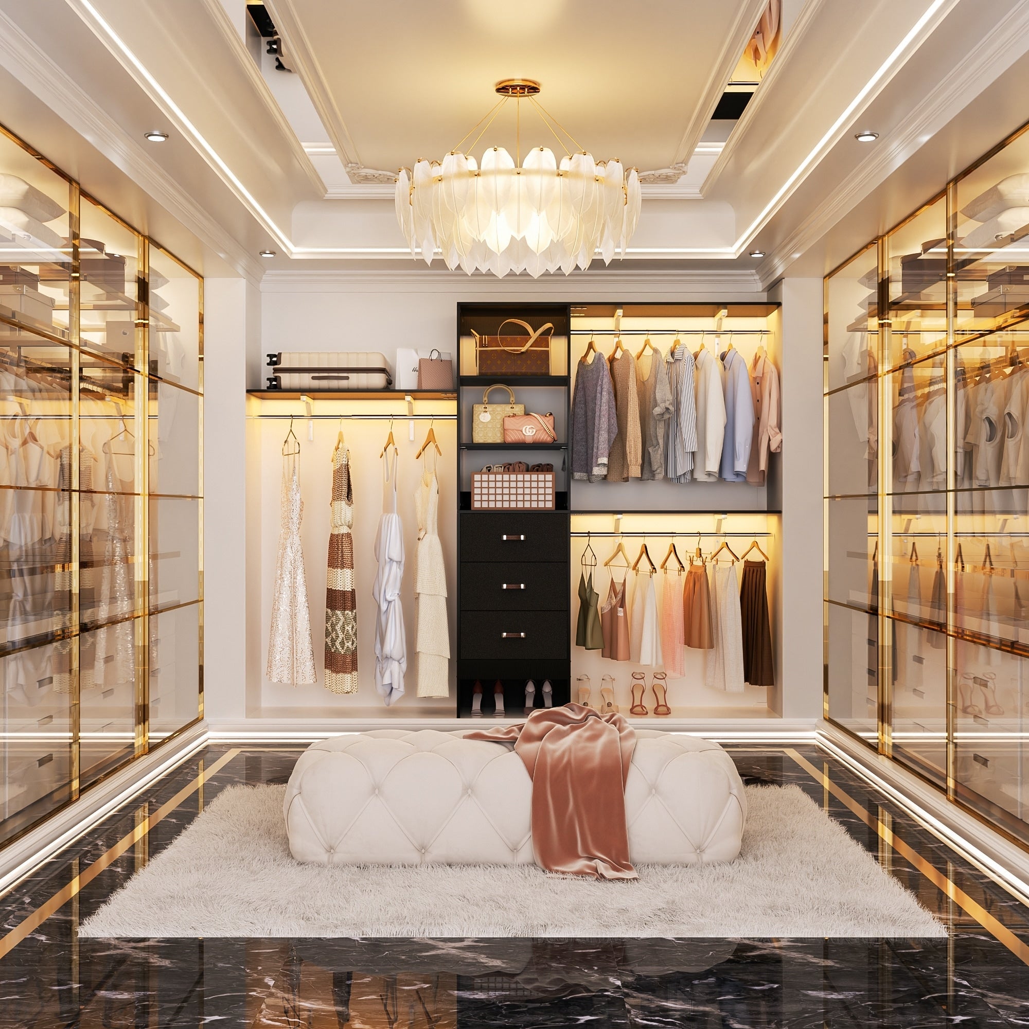 Rackcog Organiseur de placard réglable de 120 pouces avec tiroirs, système de placard avec étagères de bricolage pour placards et dressings