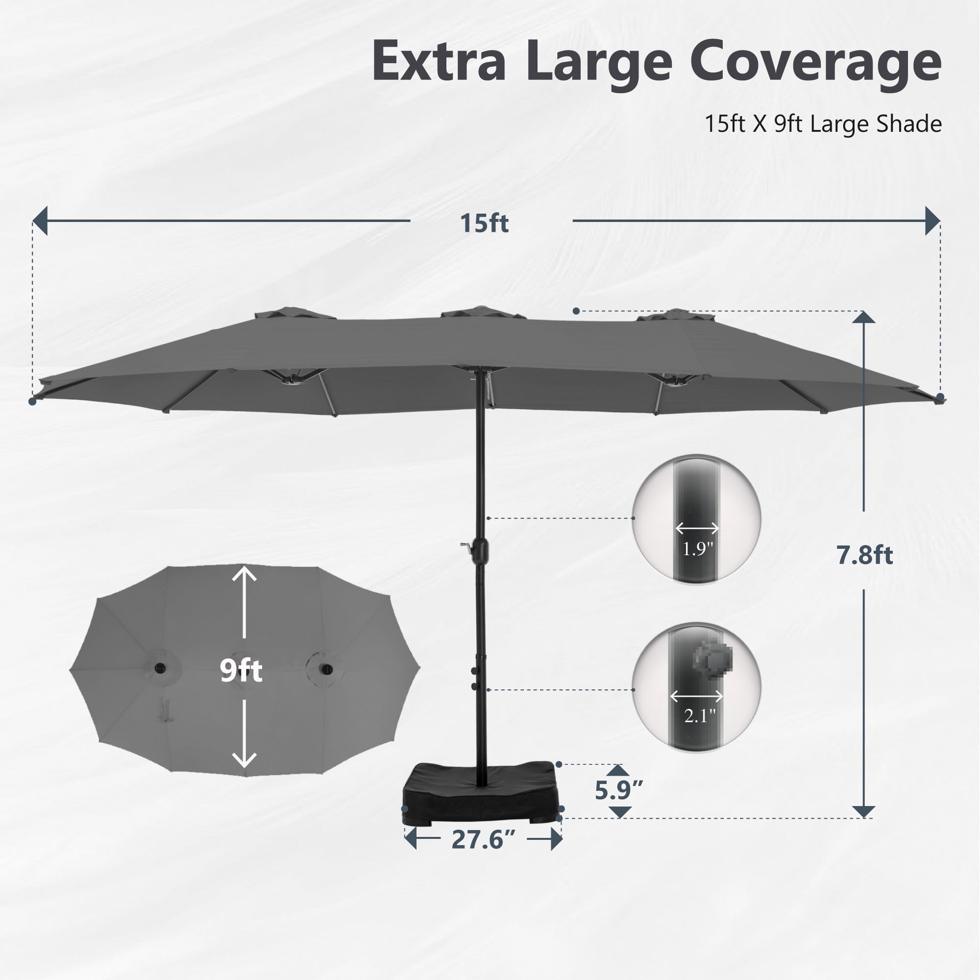 Parasol double extra large de 15 pieds pour patio double face de MAISON ARTS avec base incluse