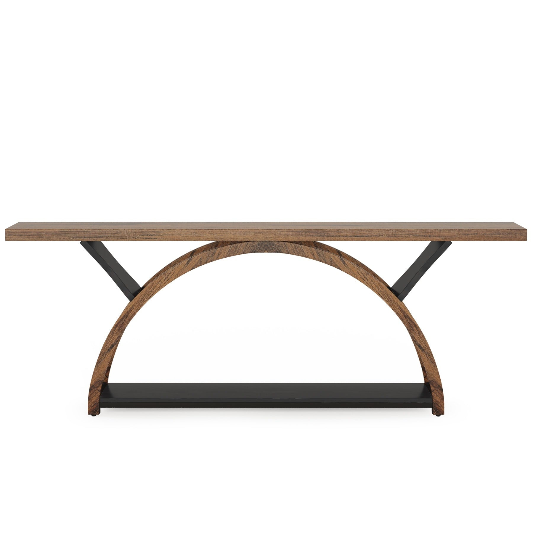 Console étroite à deux niveaux avec cadre semi-circulaire pour entrée, tables d'appoint de couloir grises