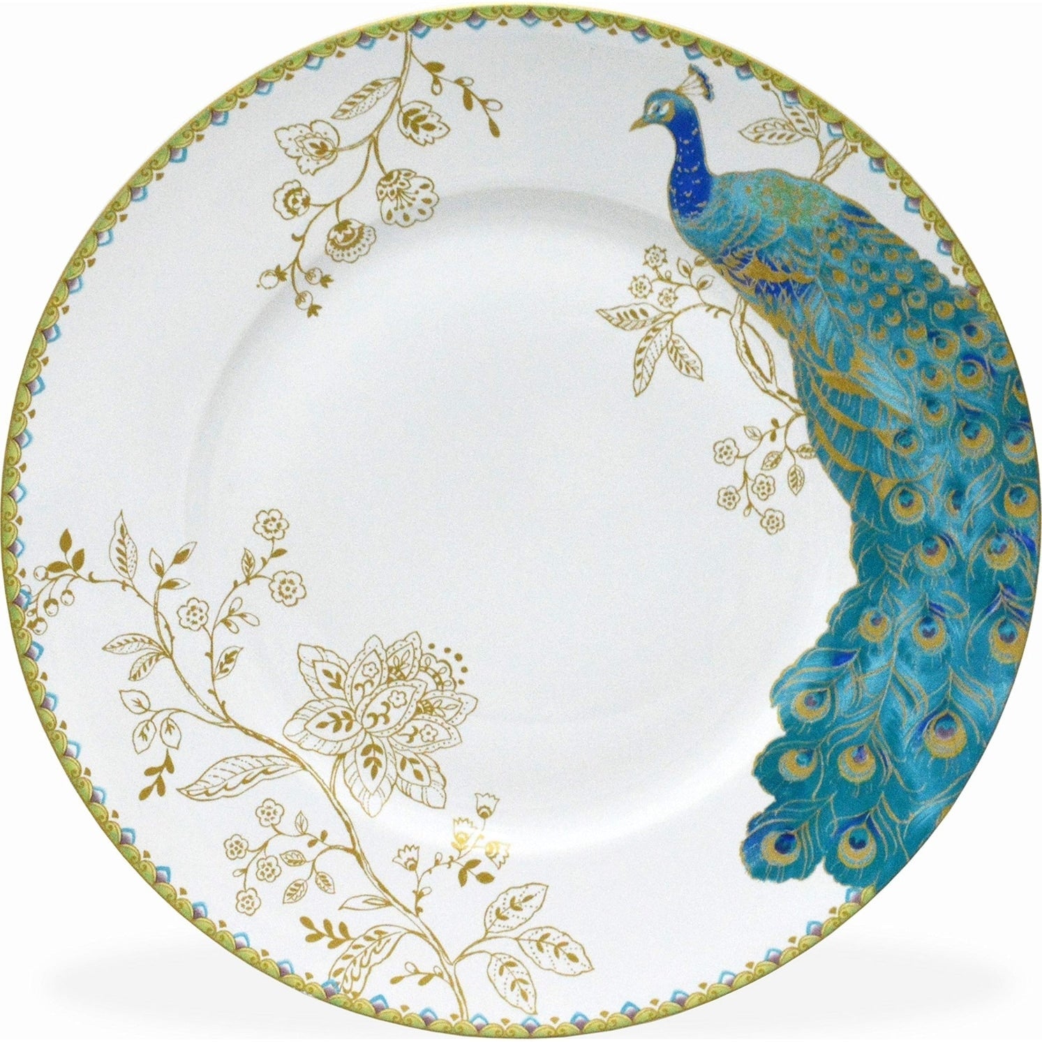 Service de table 16 pièces en porcelaine 222 Fifth Peacock Garden avec assiettes rondes, bols et tasses, blanc