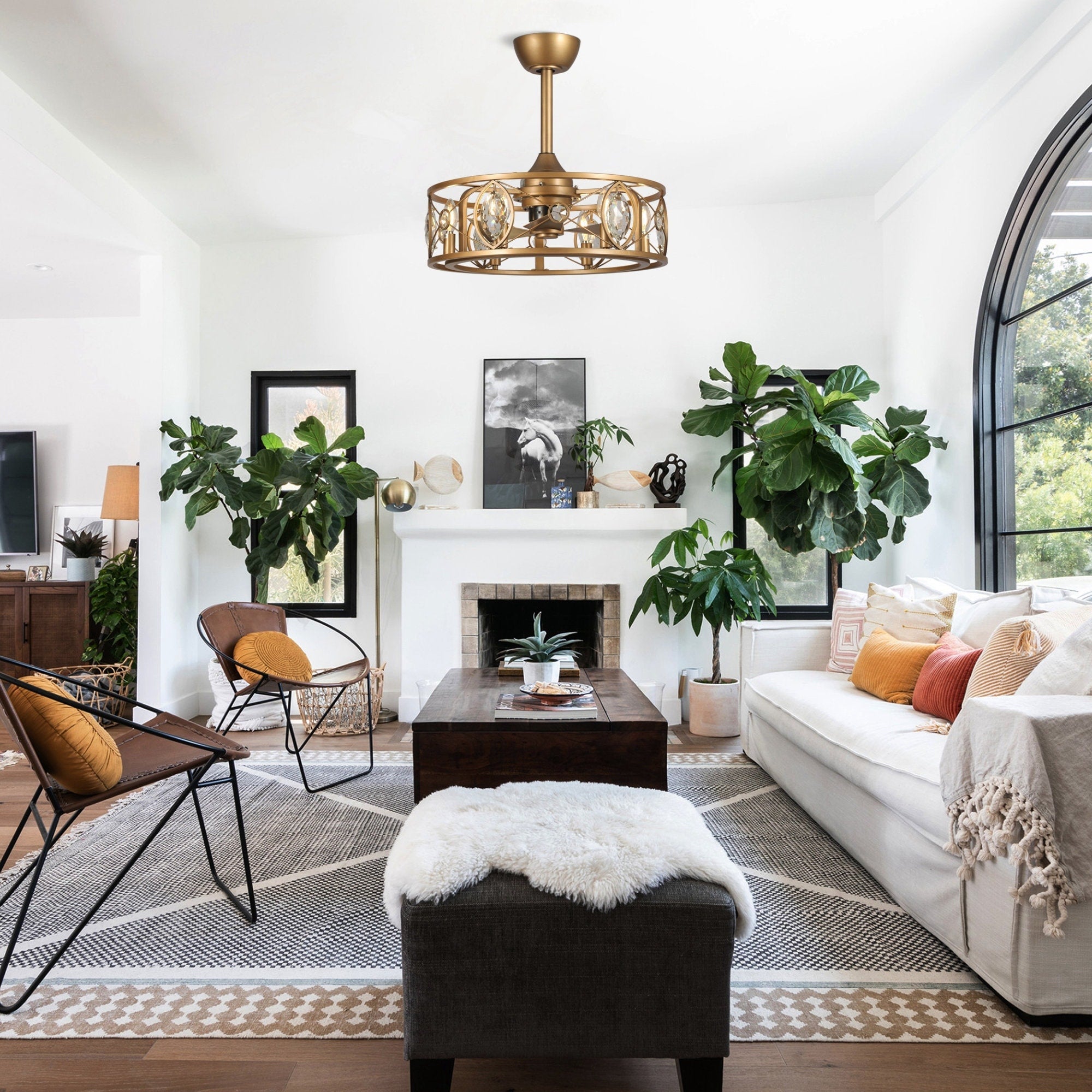 Lustre moderne en cristal avec ventilateur de plafond et télécommande
