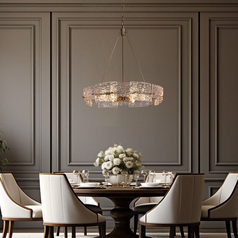 Lustre moderne en cristal doré de 23,6 po, 6 lumières, style tambour glamour, pour îlot de cuisine et salle à manger