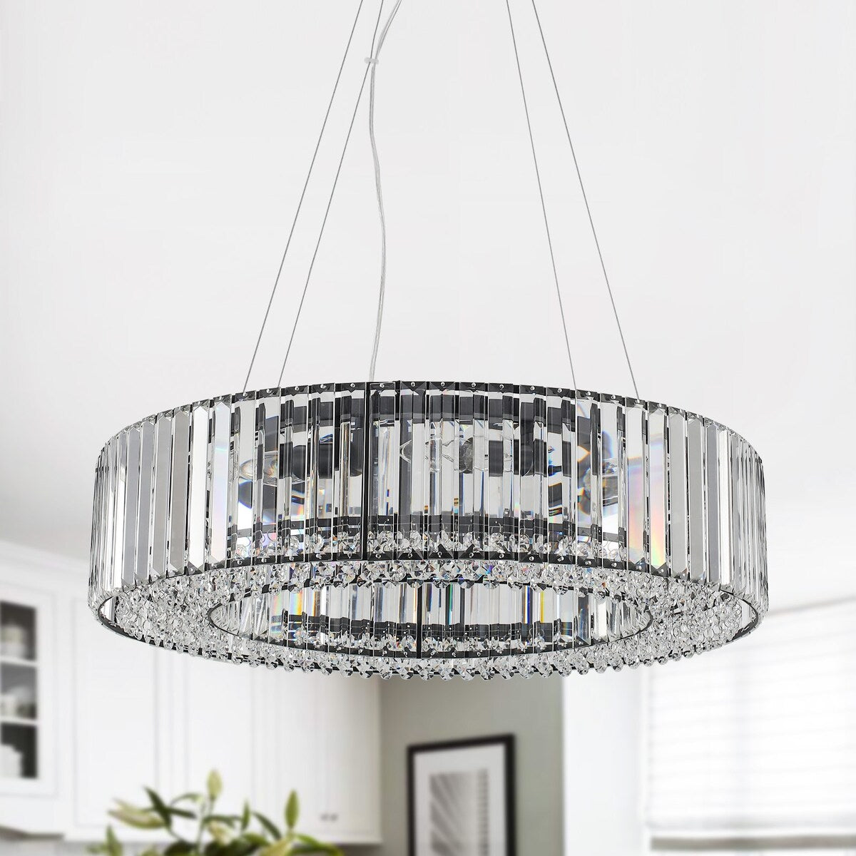 Lustre de ferme de 63 cm à 8 lumières, lustre en cristal, lustre tambour pour salle à manger, salon, chambre à coucher, cuisine