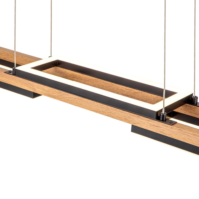 Lustre linéaire en bois à 3/5 lumières LED intégrées pour îlot de cuisine