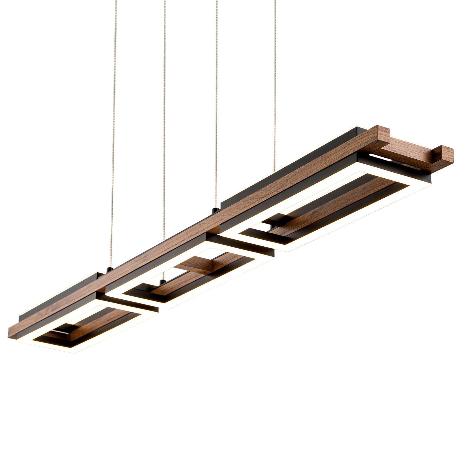 Lustre linéaire en bois à 3/5 lumières LED intégrées pour îlot de cuisine