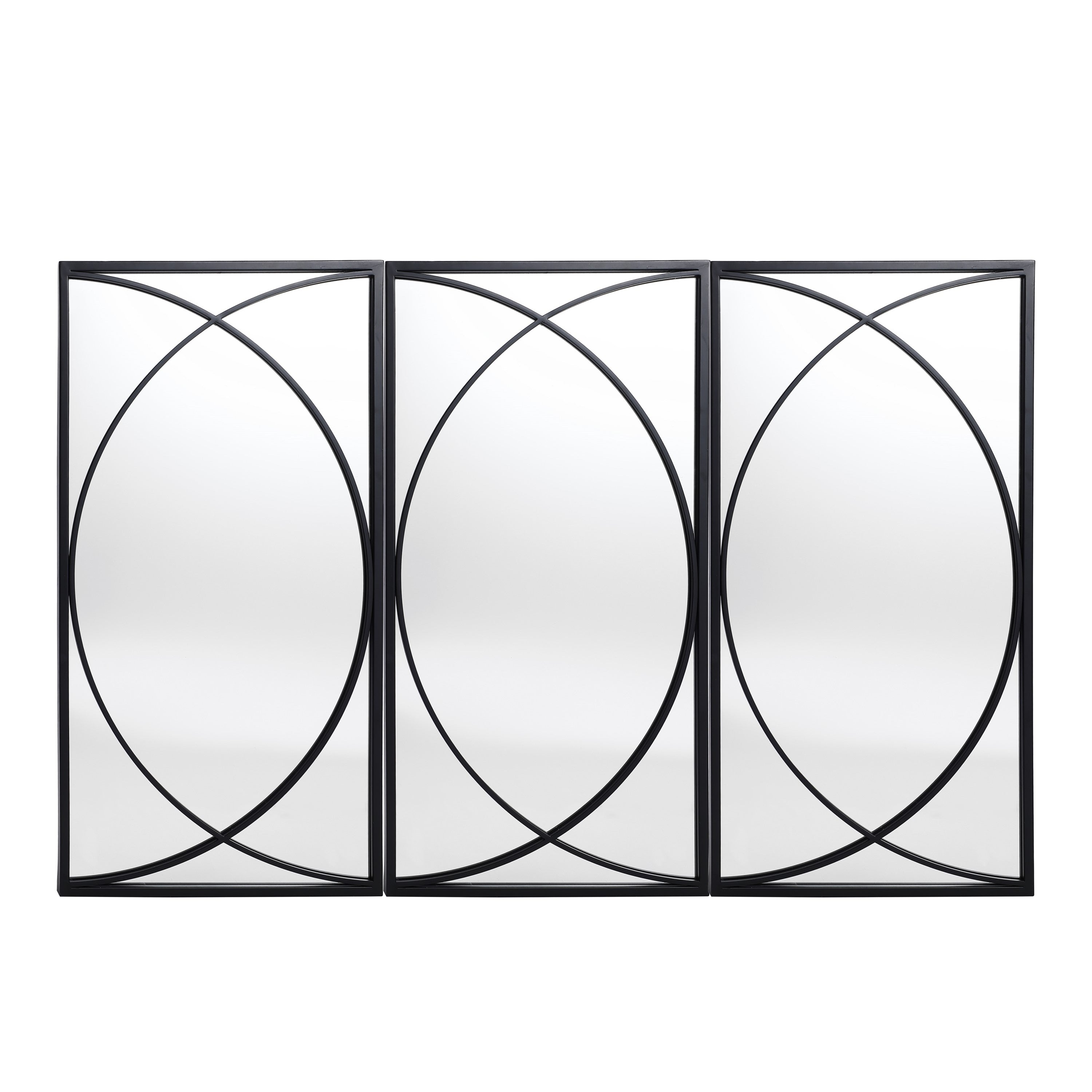 Ensemble de 3 miroirs muraux rectangulaires en métal noir - 31,9 H x 15,75 L x 0,75 P