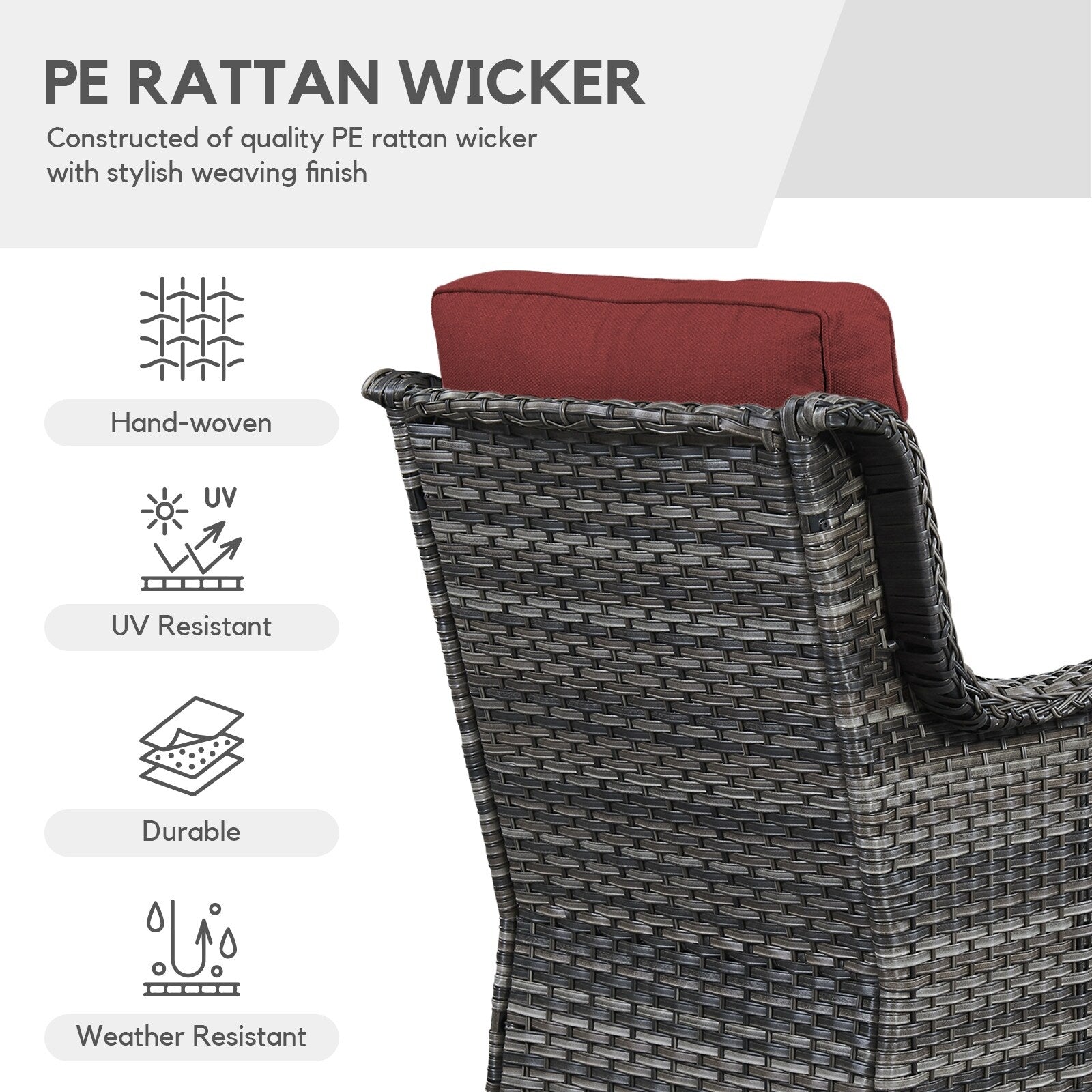 Fauteuil à bascule pivotant d'extérieur Gymojoy 3 pièces en osier avec coussin et table