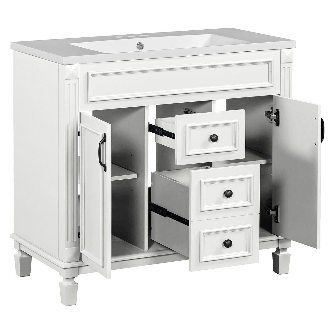 Meuble-lavabo moderne de 36 po avec lavabo supérieur et armoire à miroir, 2 portes et 2 tiroirs
