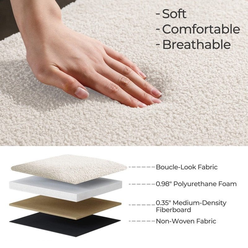 Banc ottoman de rangement en sherpa blanc cassé, repose-pieds, pour salon, chambre à coucher, pieds en bois