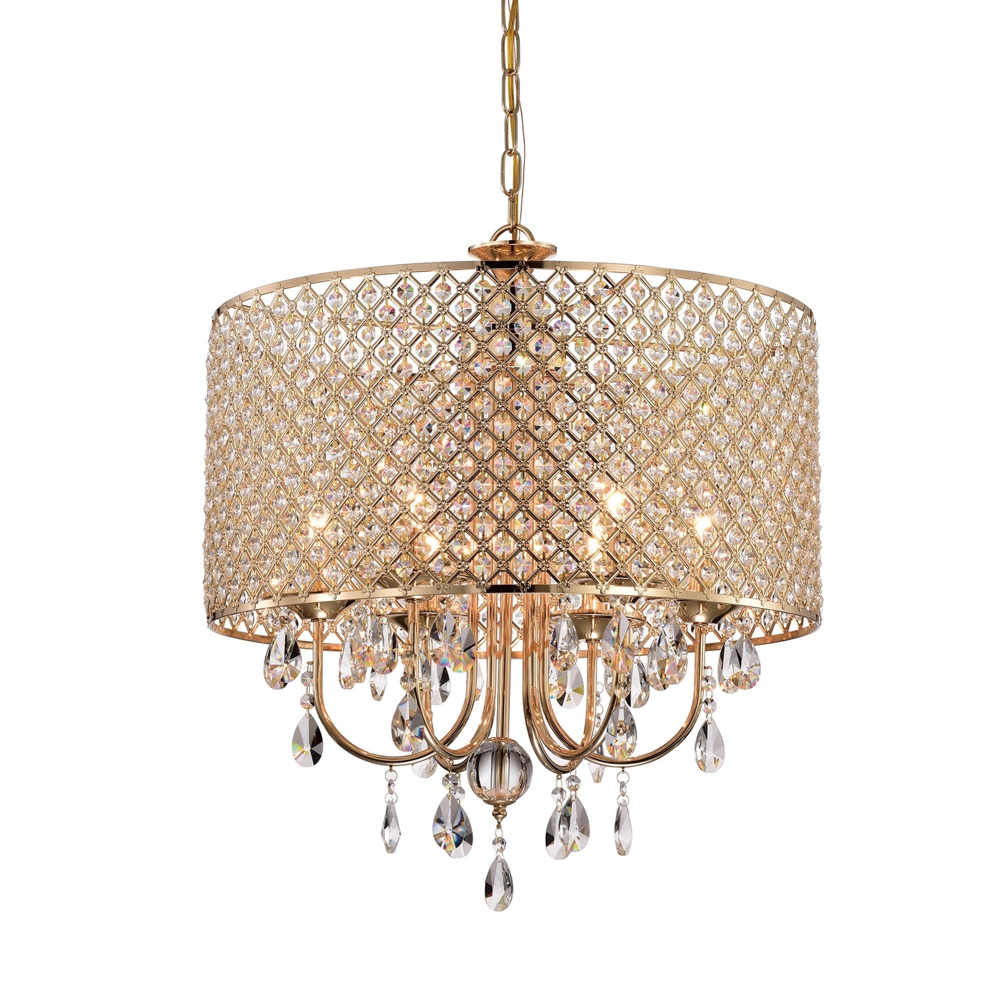 Lustre tambour à perles rondes avec cristaux suspendus