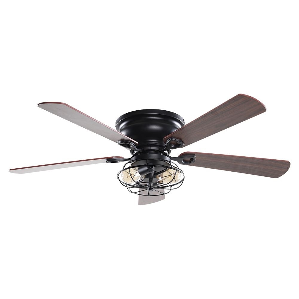 Ventilateur de plafond encastré noir Farmhouse de 48 po à 5 pales en bois à profil bas avec télécommande et kit d'éclairage