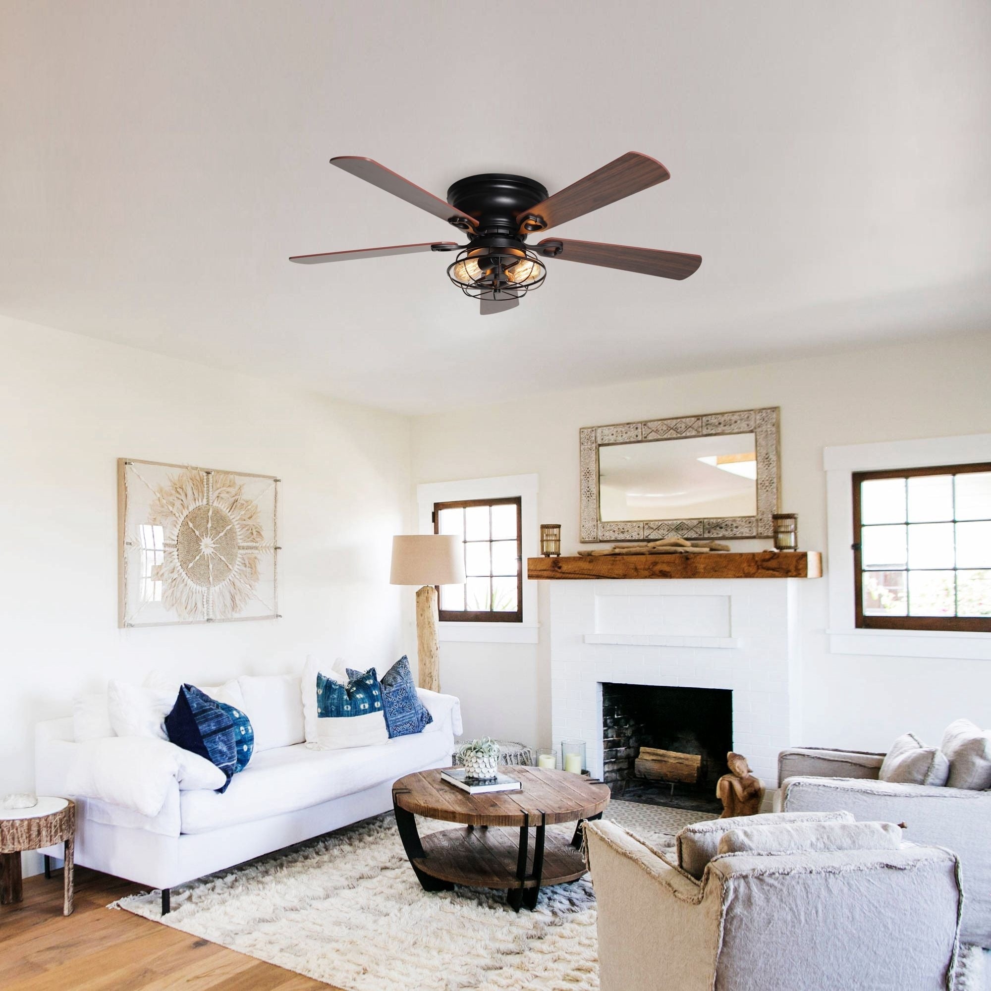 Ventilateur de plafond encastré noir Farmhouse de 48 po à 5 pales en bois à profil bas avec télécommande et kit d'éclairage