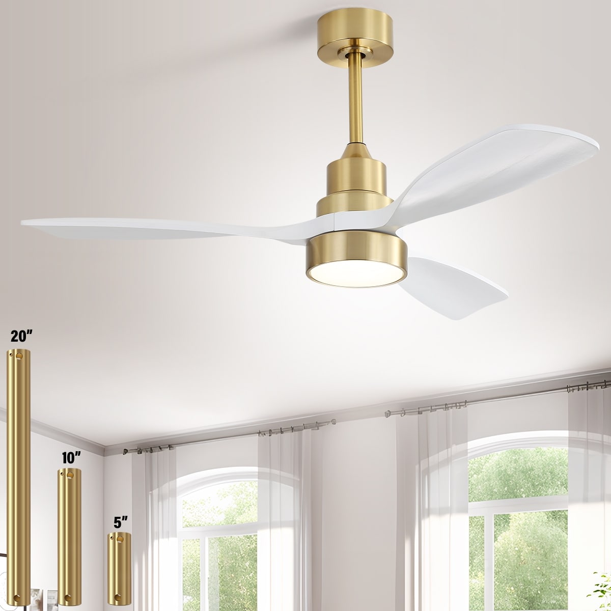 Ventilateur de plafond à LED intégré 48 et 52 pouces avec lumière et télécommande, moteur CC réversible