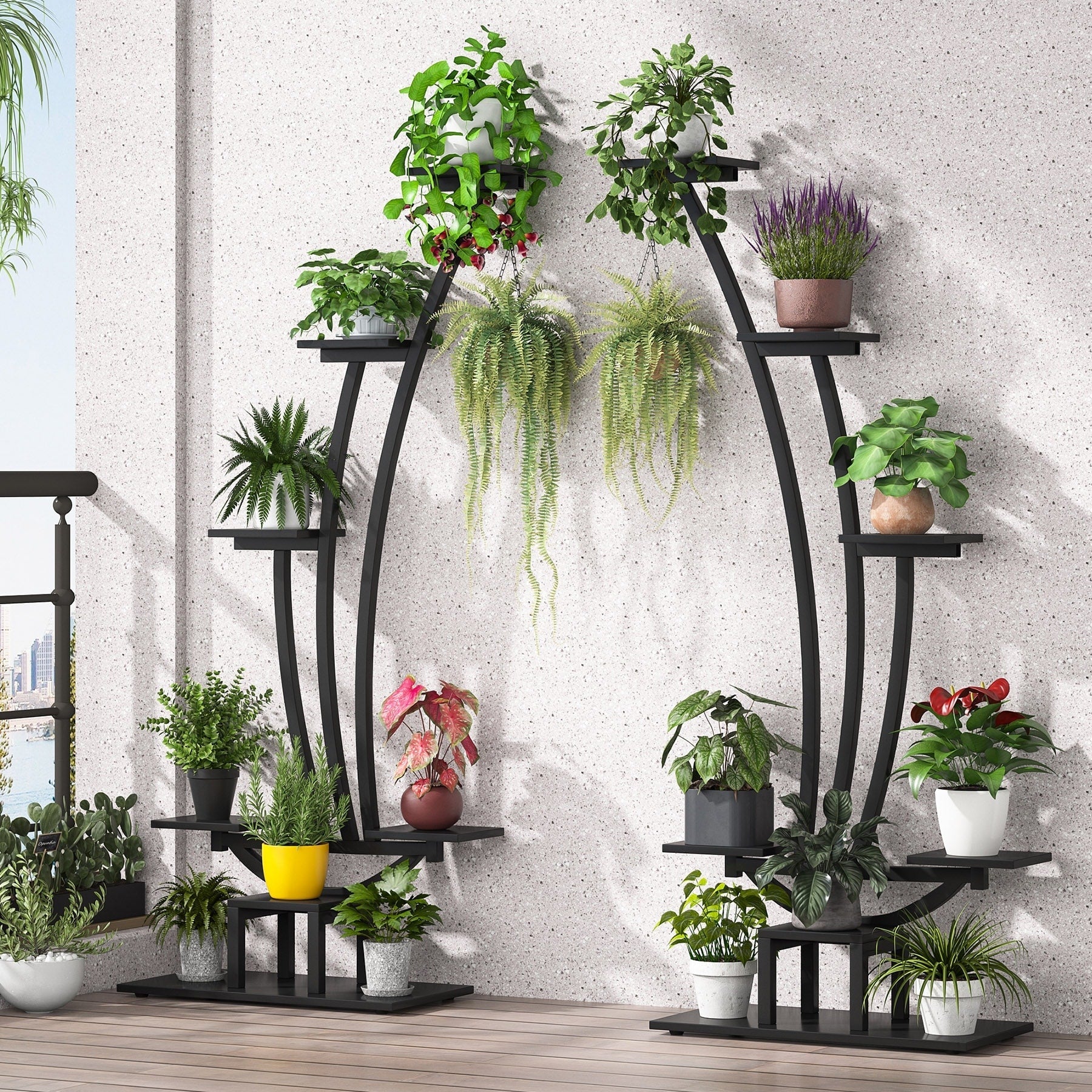 Support pour plantes d'intérieur, étagère à fleurs à 6 niveaux pour jardin - Lot de 2
