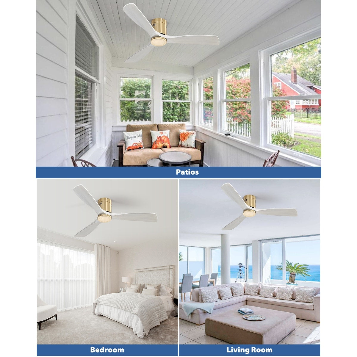 Ventilateur de plafond encastré Sofucor 52 pouces avec télécommande, moteur réversible et éclairage intégré en option