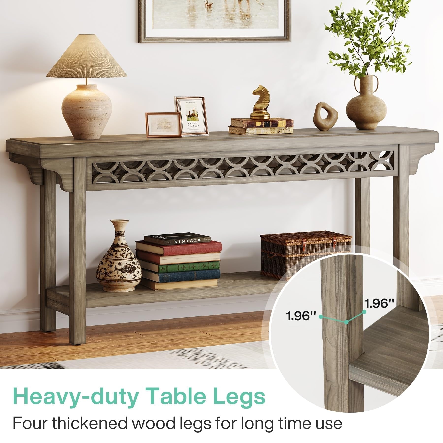 Table console longue en bois massif de style ferme de 70,8 pouces, table de canapé