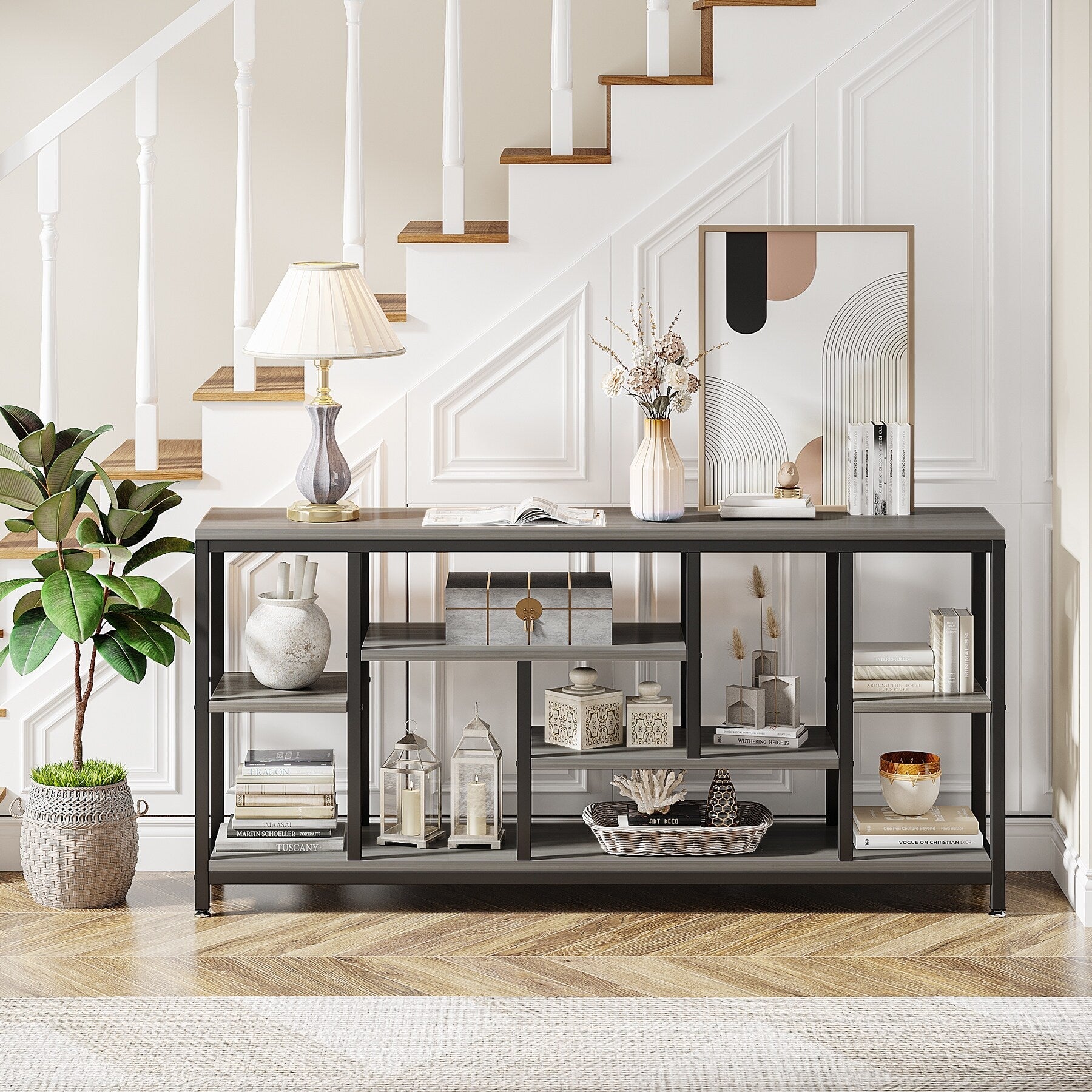 Console de canapé de 70,9 pouces avec rangement, table d'entrée à 3 niveaux pour couloir