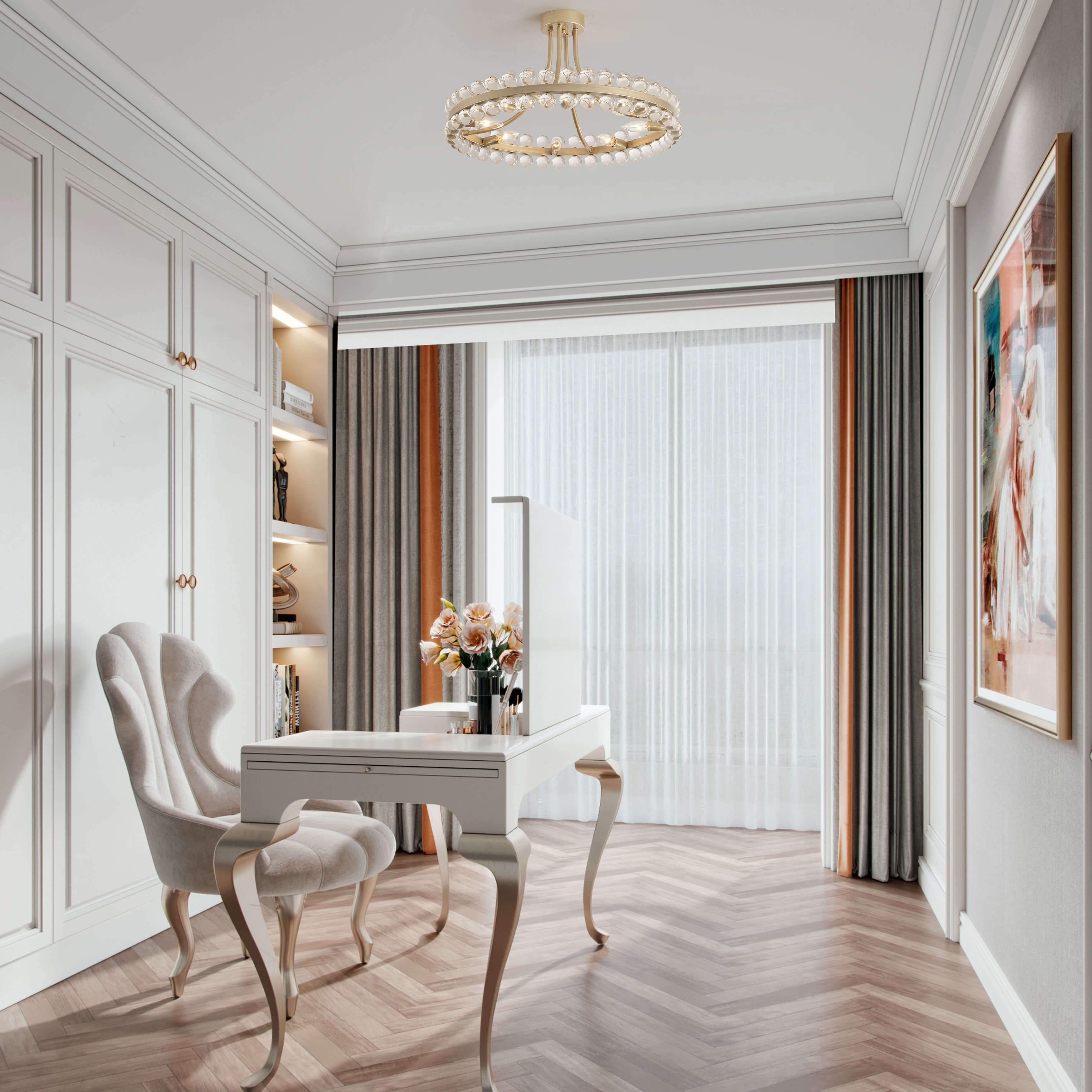 Plafonnier semi-encastré en cristal Elvira à 8 lumières, forme de roue de chariot