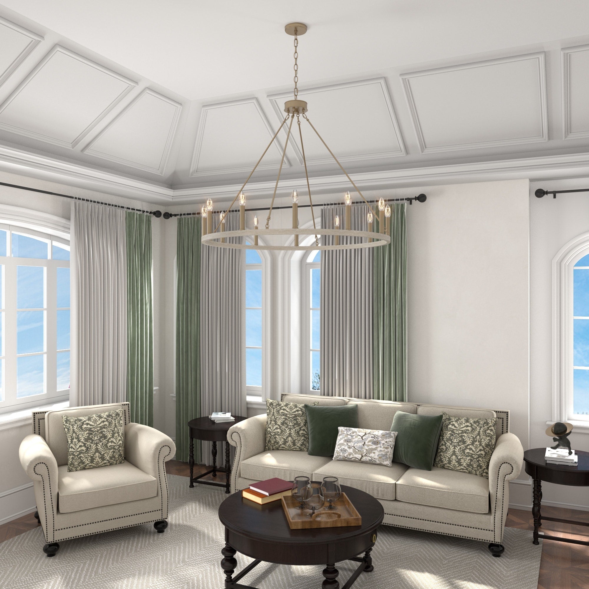 Lustre Acroma Farmhouse à 12 lumières, 40 po, en forme de roue de chariot, certifié UL - 40 po P x 138 po H