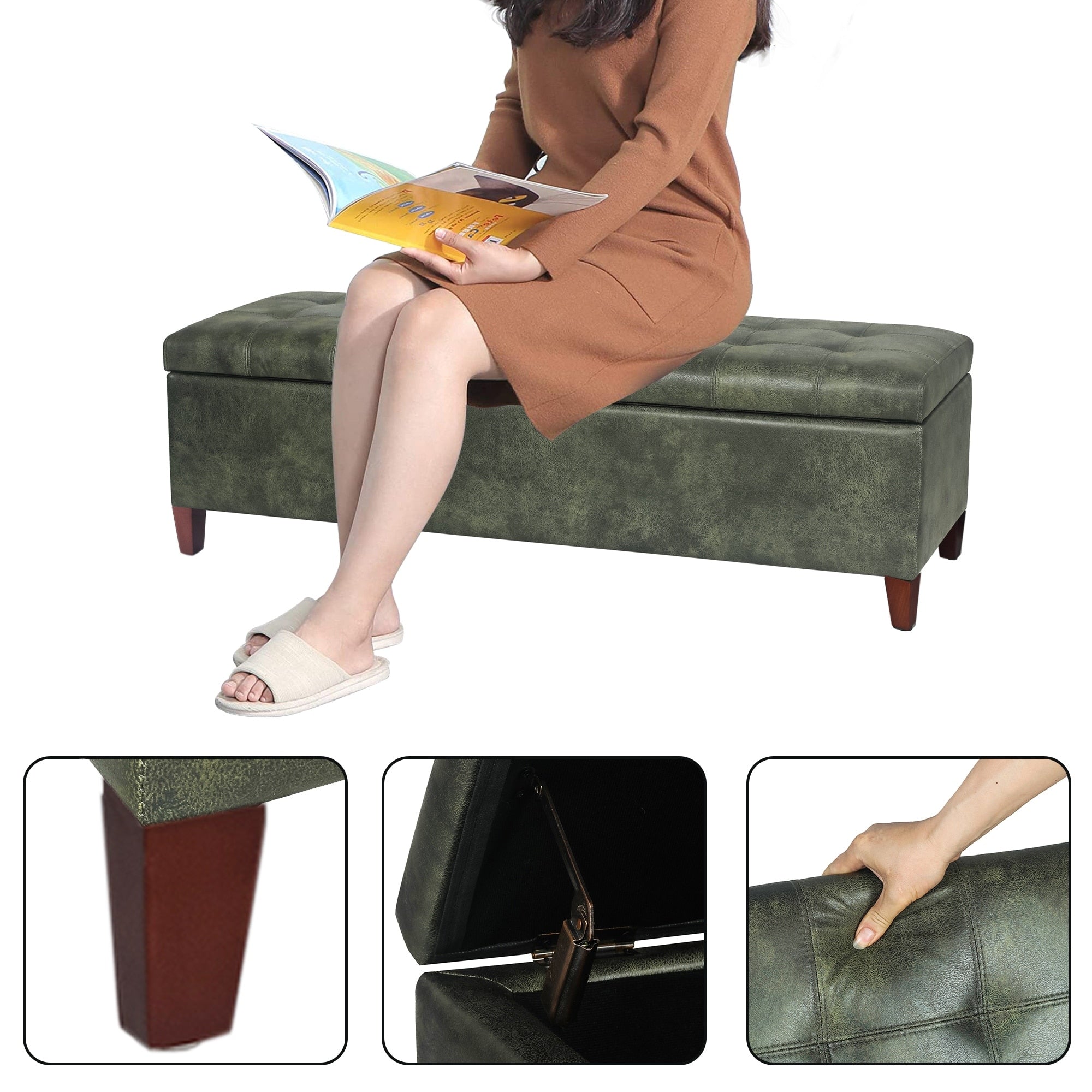 Banc ottoman de rangement en cuir reconstitué Adeco 50