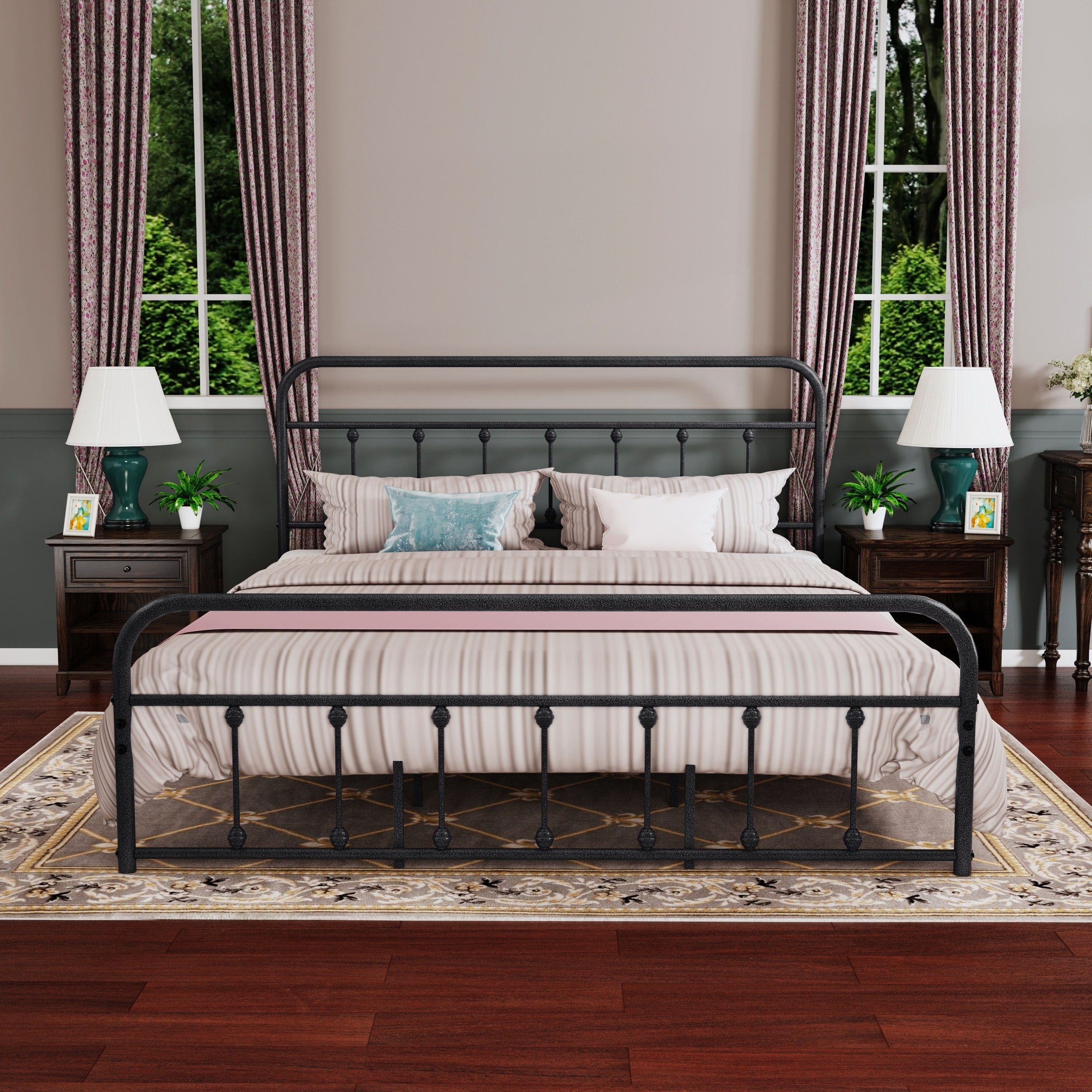 Cadre de lit plateforme en métal vintage simple Alazyhome, montage facile