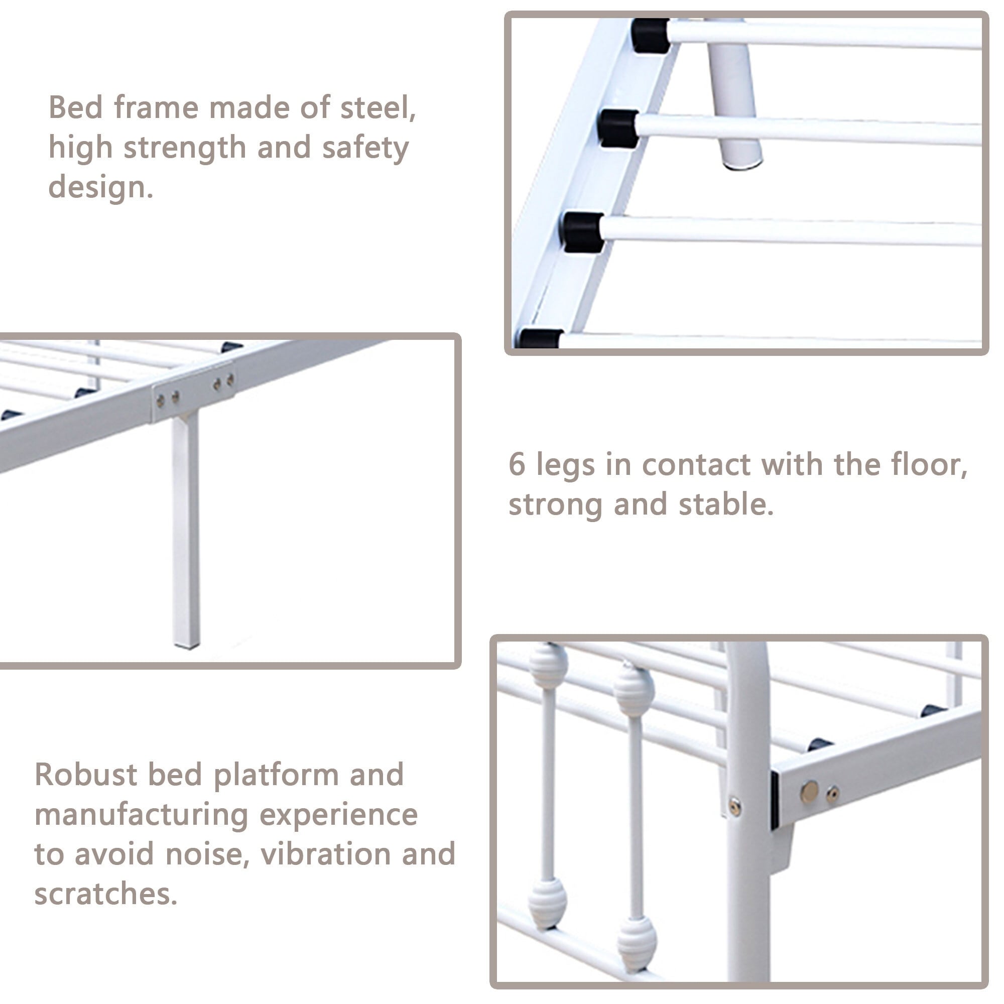 Cadre de lit plateforme en métal vintage simple Alazyhome, montage facile