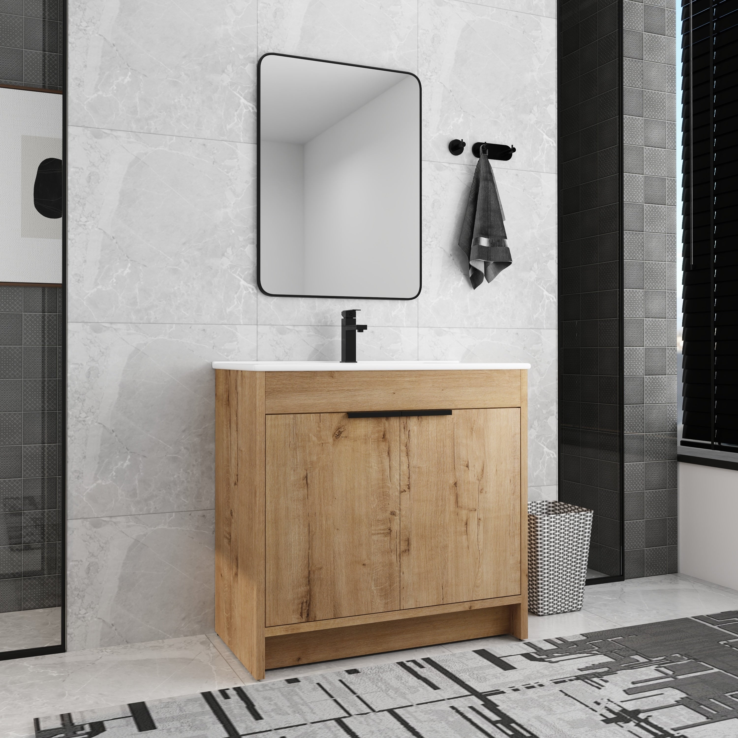 Beingnext Meuble-lavabo 24/30/36 avec porte à fermeture douce et étagère réglable