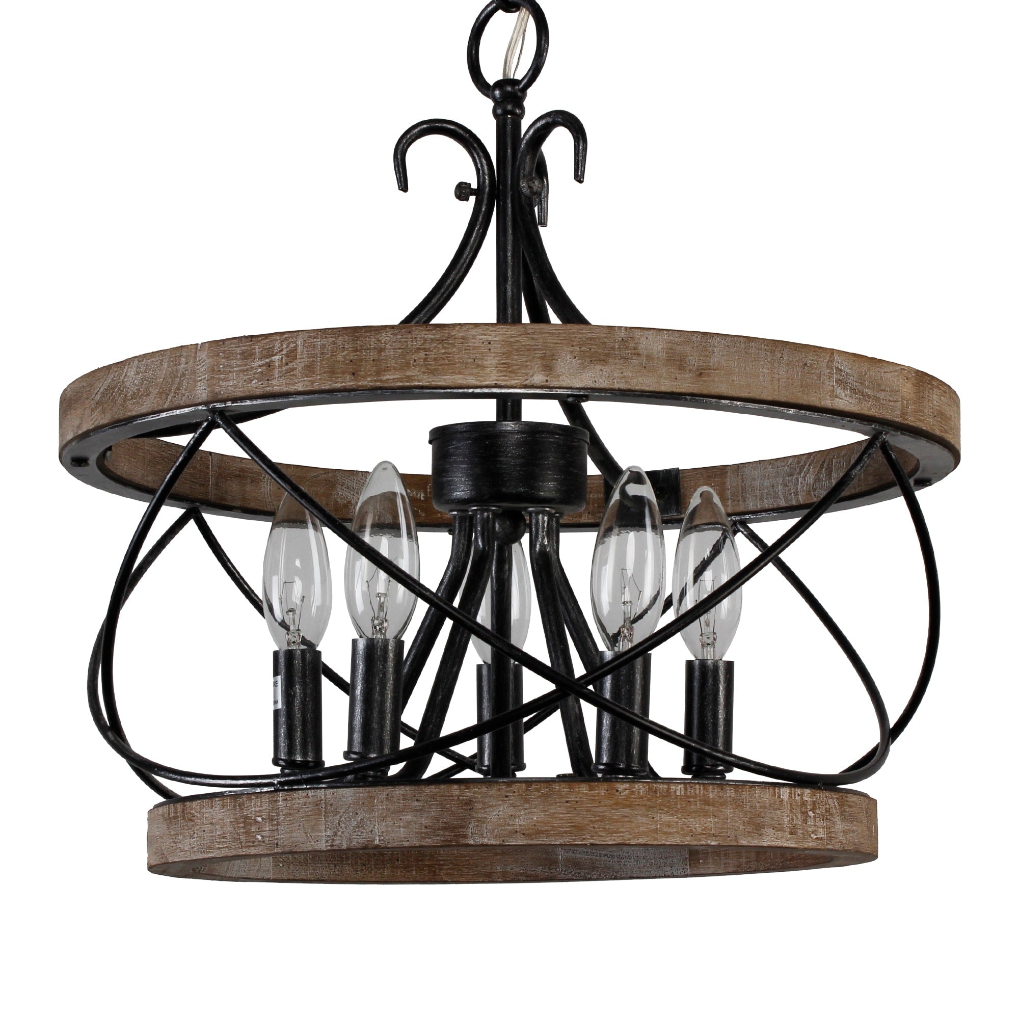 Lustre cage rustique en bois Bella Depot à 5 lumières, éclairage à intensité variable, suspension réglable de 15,7 pouces pour îlot de cuisine