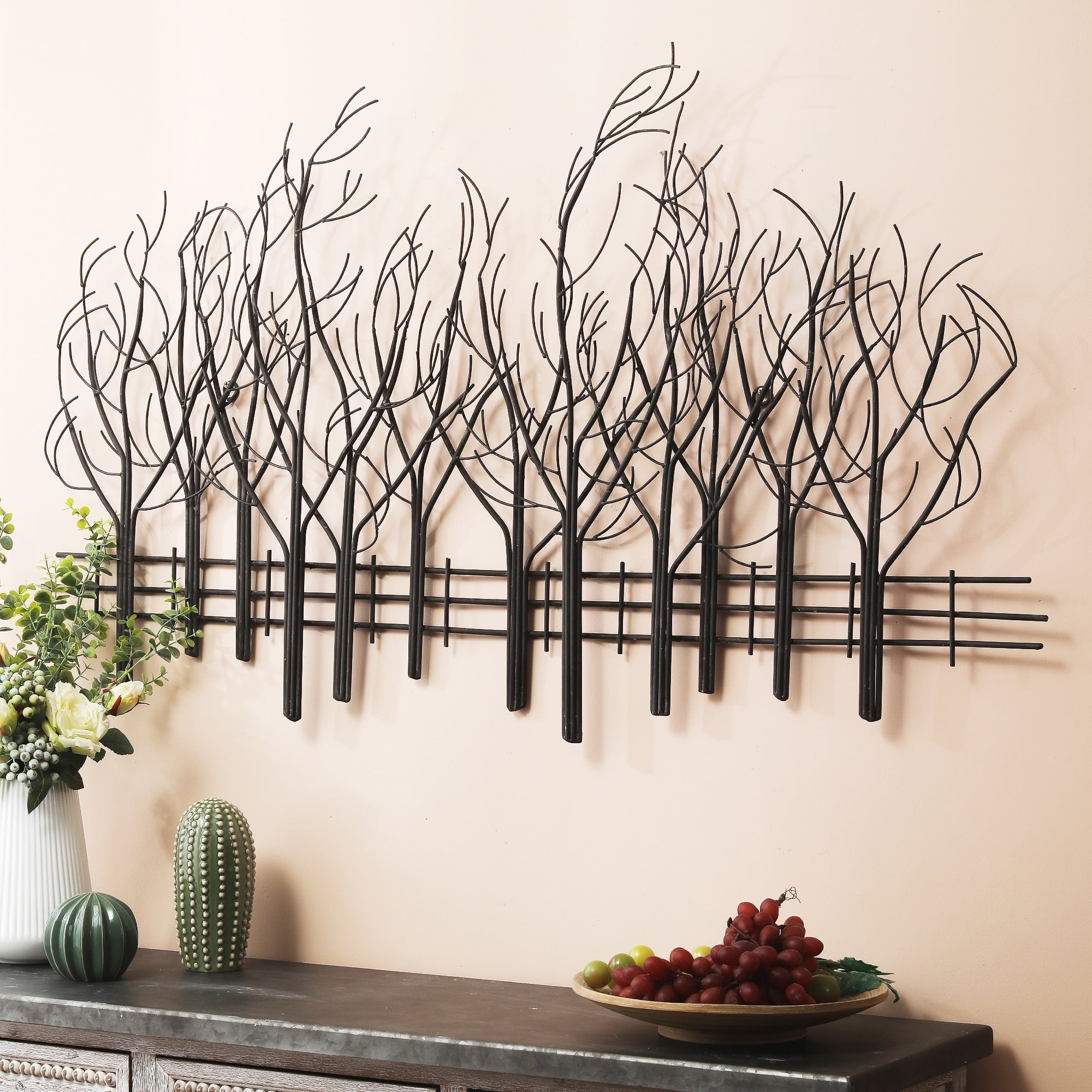 Décoration murale en métal noir Champ d'arbres