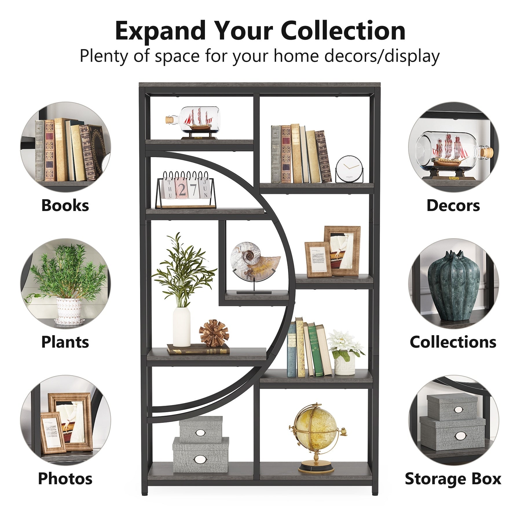 Bibliothèque industrielle à 5 étagères pour chambre, salon, bureau