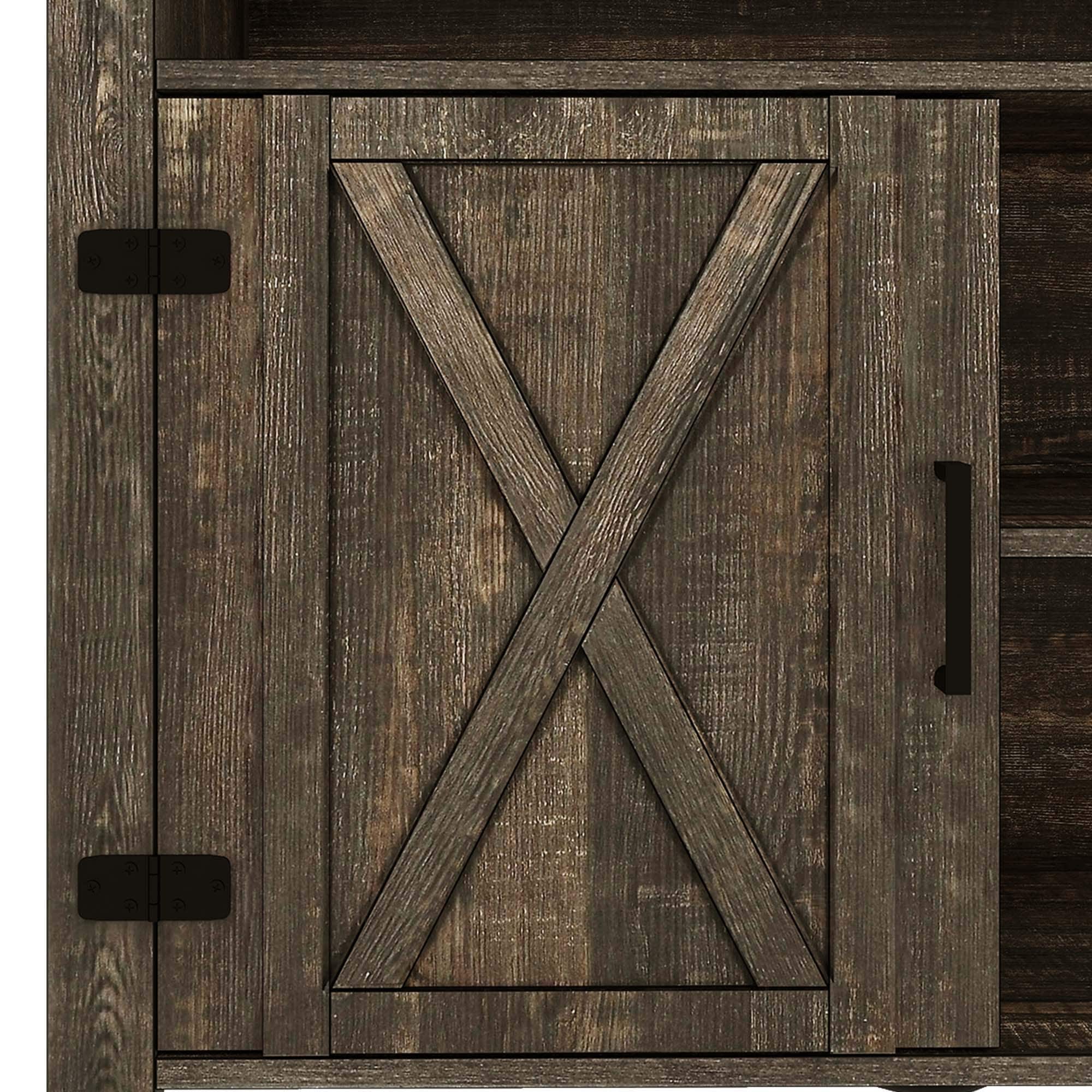 Meuble TV Farmhouse pouvant accueillir jusqu'à 65 téléviseurs avec portes et étagères ouvertes Console multimédia Prise de courant