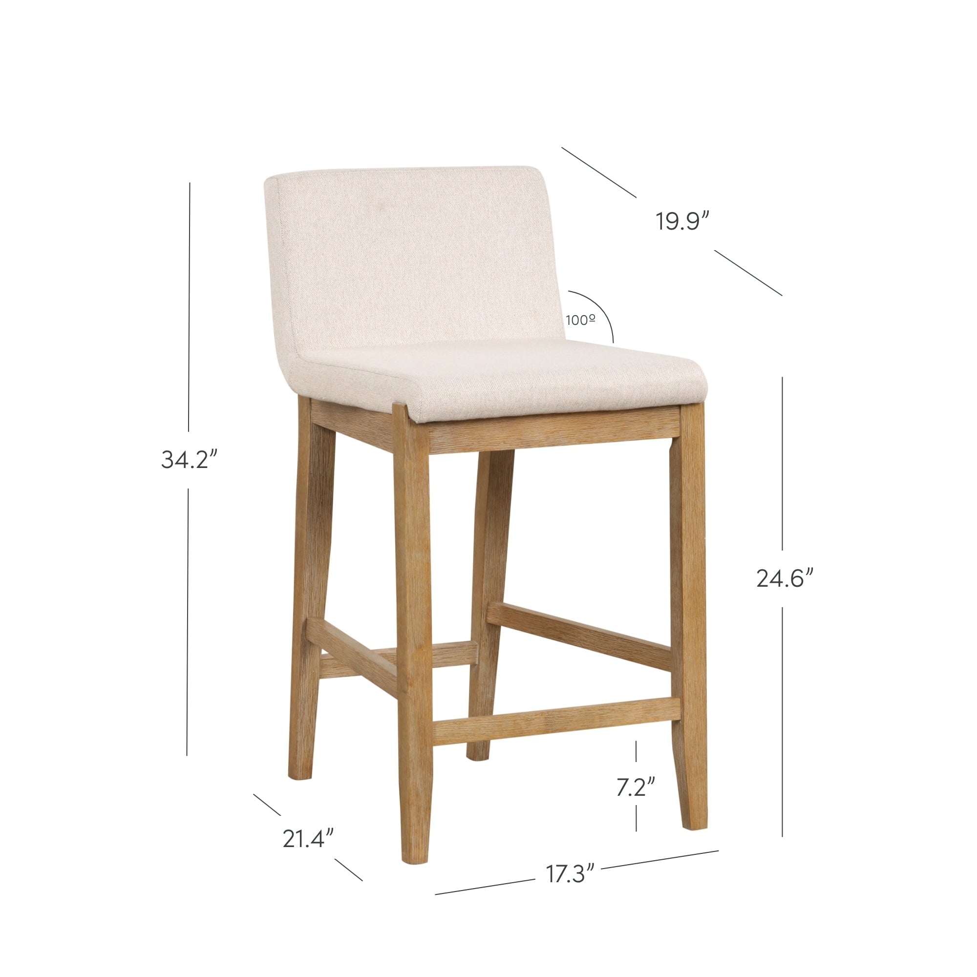 Tabouret de bar moderne Gracie, chaise rembourrée en boucle et pieds en bois brossé