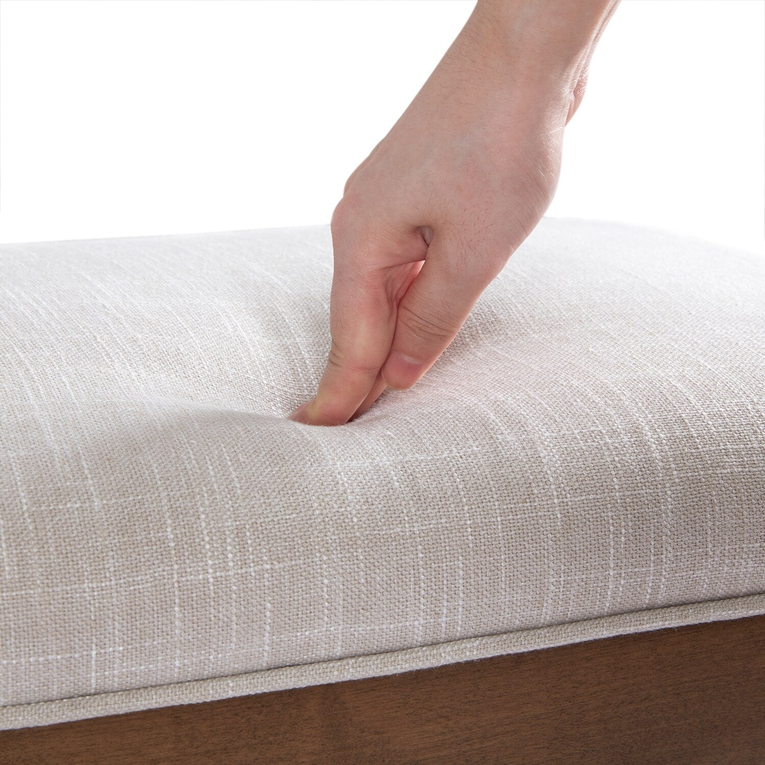 Banc d'entrée rembourré en tissu, banc de chambre pour bout de lit beige, bois massif 44 pouces