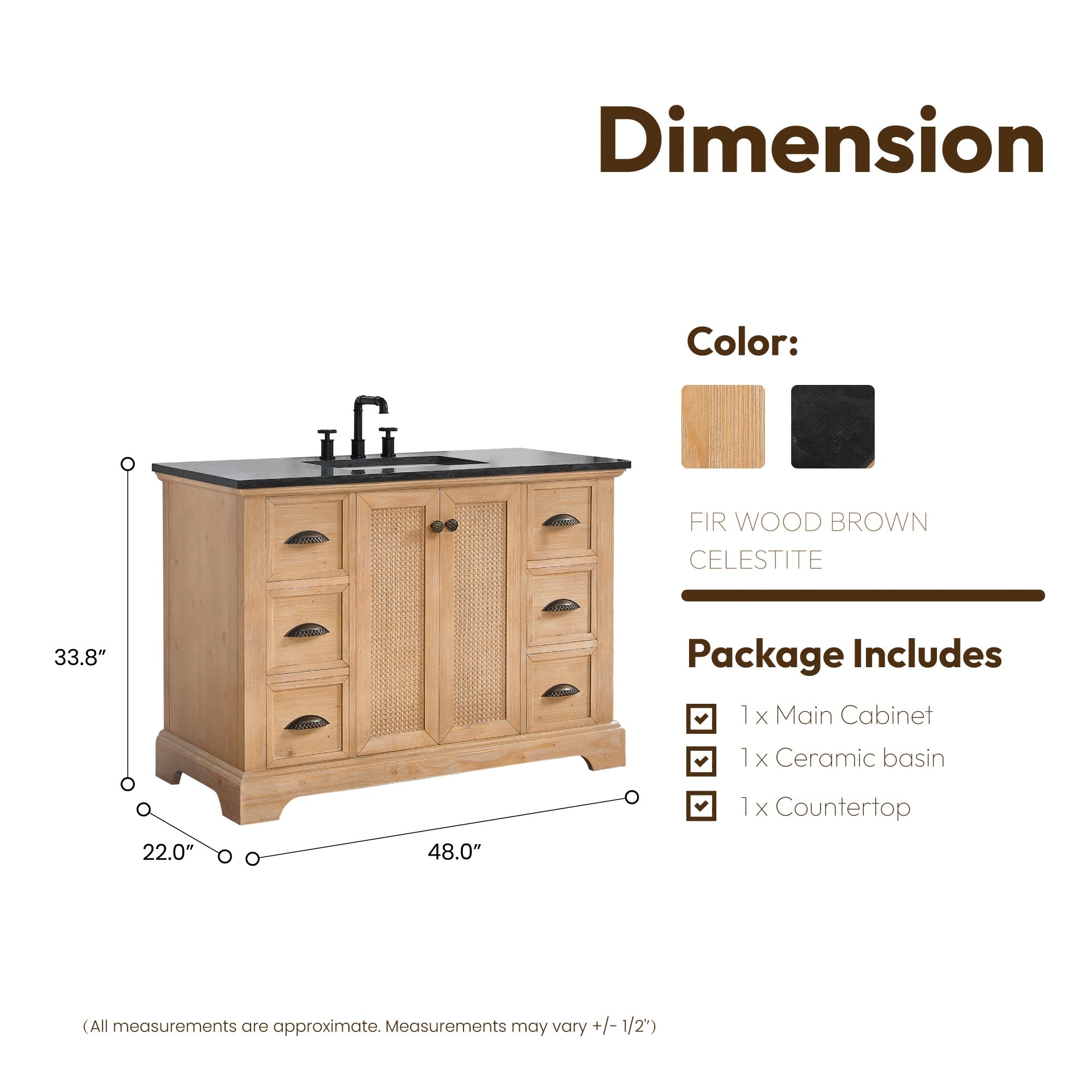 Meuble-lavabo Hervas avec plateau en marbre naturel sans miroir