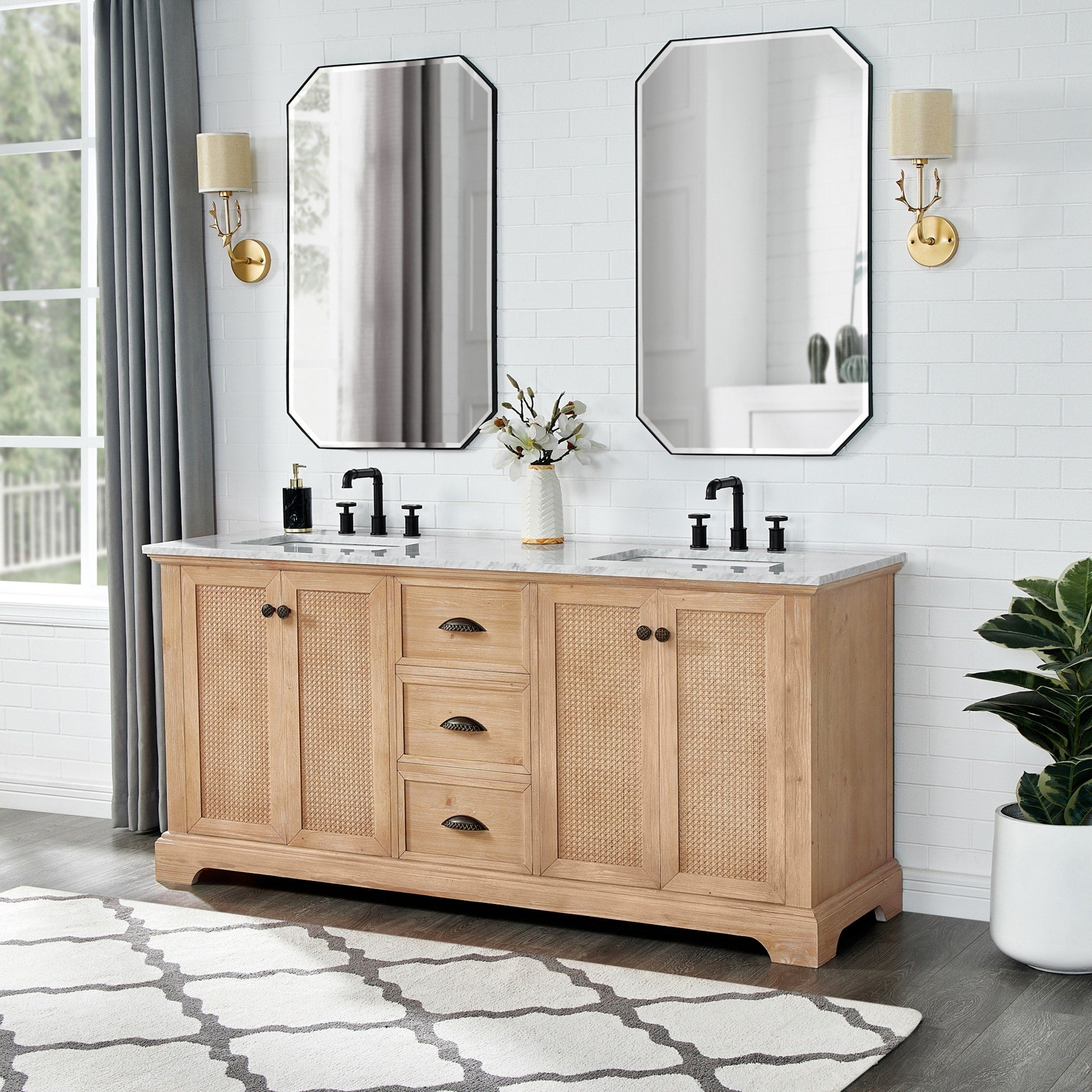 Meuble-lavabo Hervas avec plateau en marbre naturel sans miroir