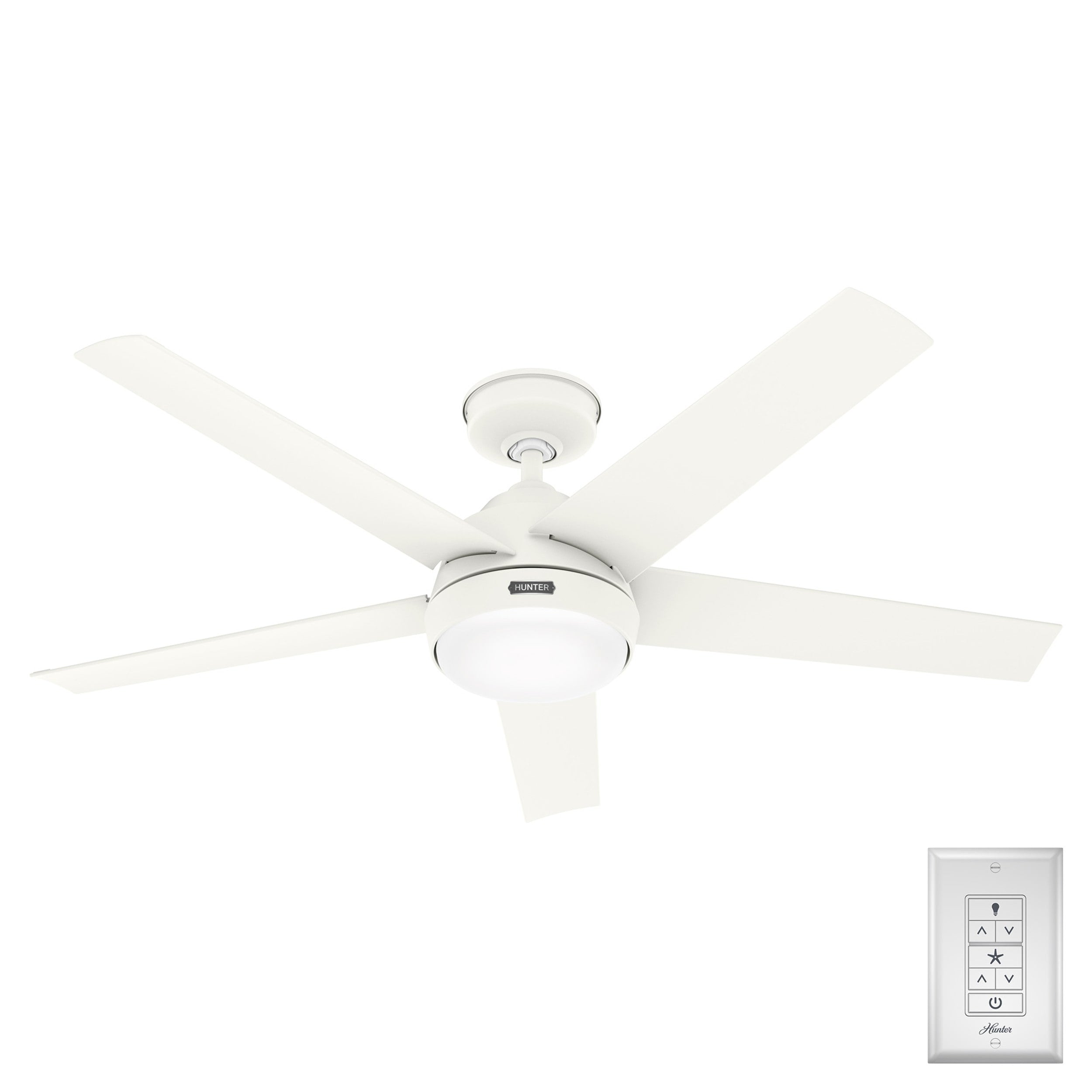 Ventilateur de plafond extérieur Hunter 52 Skyflow avec kit d'éclairage LED, commande murale - Côtier moderne contemporain - WeatherMax - CLASSÉ HUMIDE !