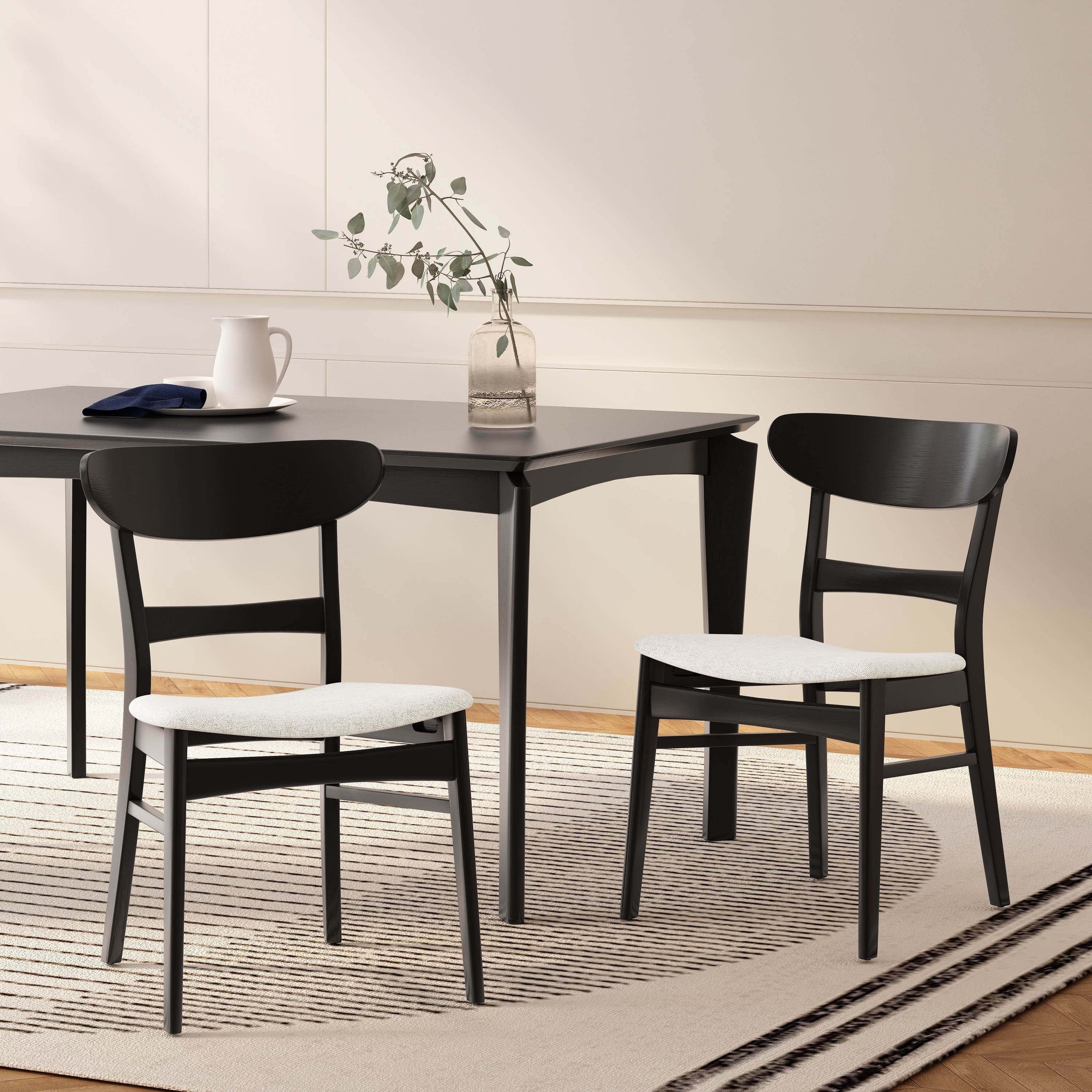 Chaise de salle à manger Abrielle en bois d'hévéa rembourrée de style milieu de siècle (lot de 2) par Christopher Knight Home