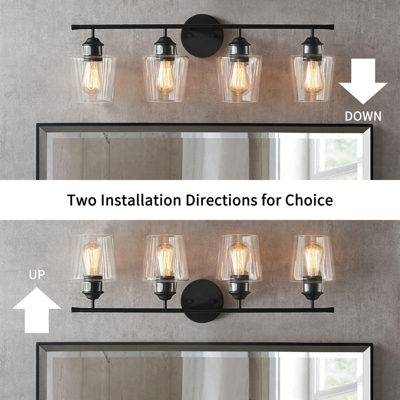 KAWOTI Lampe de salle de bain en métal à 4 lumières et abat-jour en verre à intensité variable