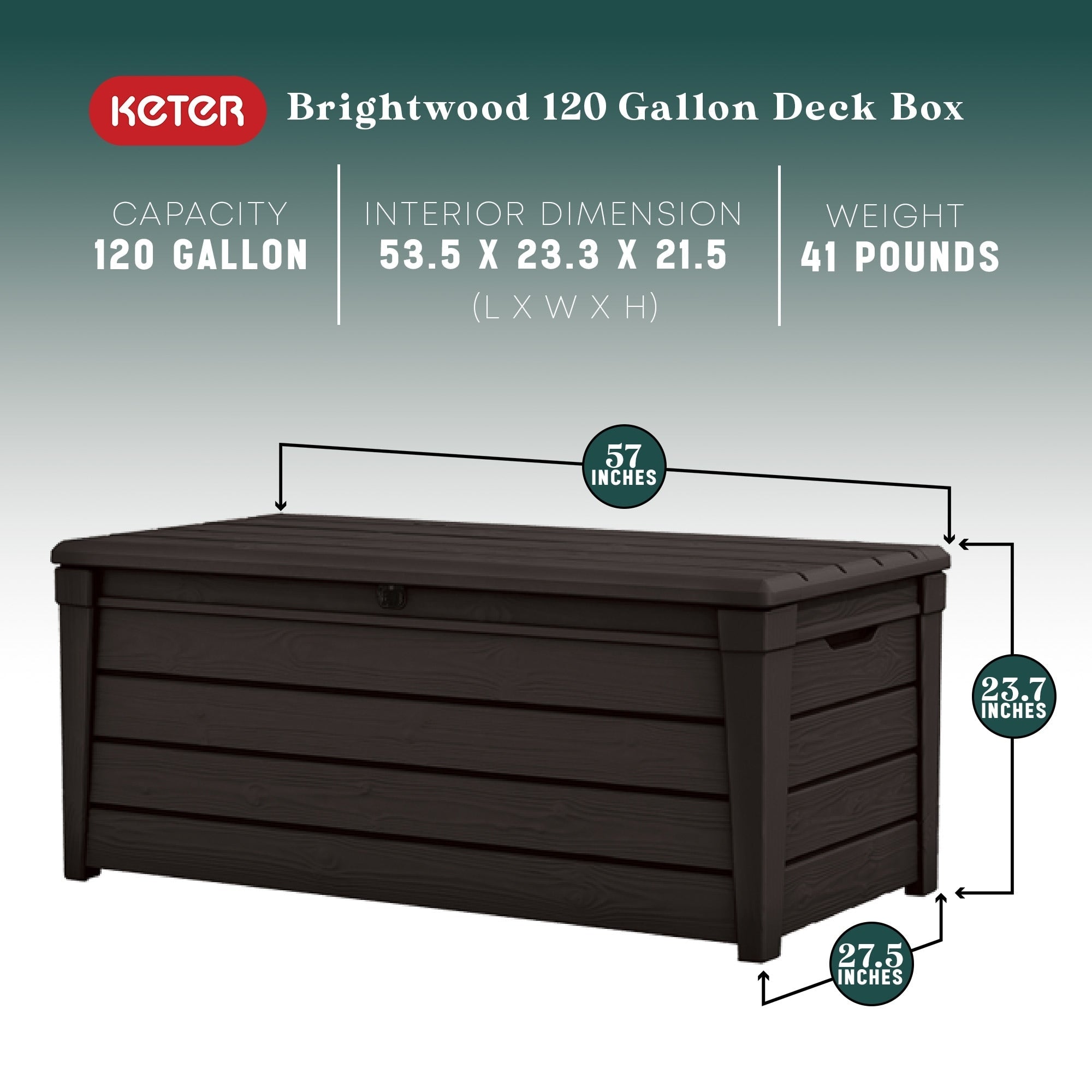 Banc de rangement Keter Brightwood en résine résistante aux intempéries, 120 gal, marron - 40