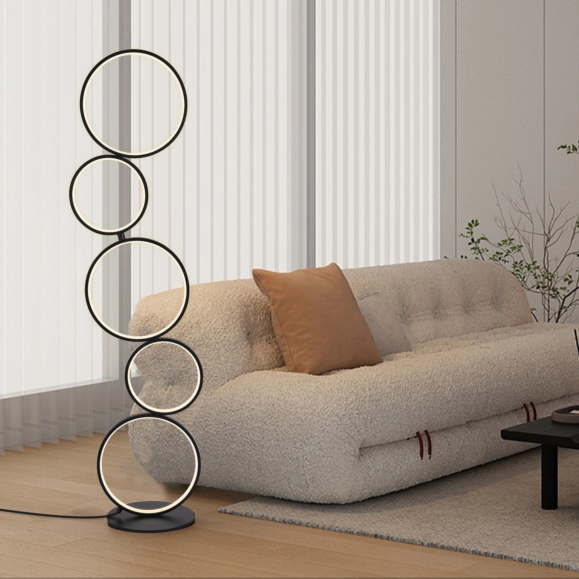 Lampadaire LED moderne à intensité variable, lampe d'angle lumineuse à 3 voies avec 5 anneaux pour salon
