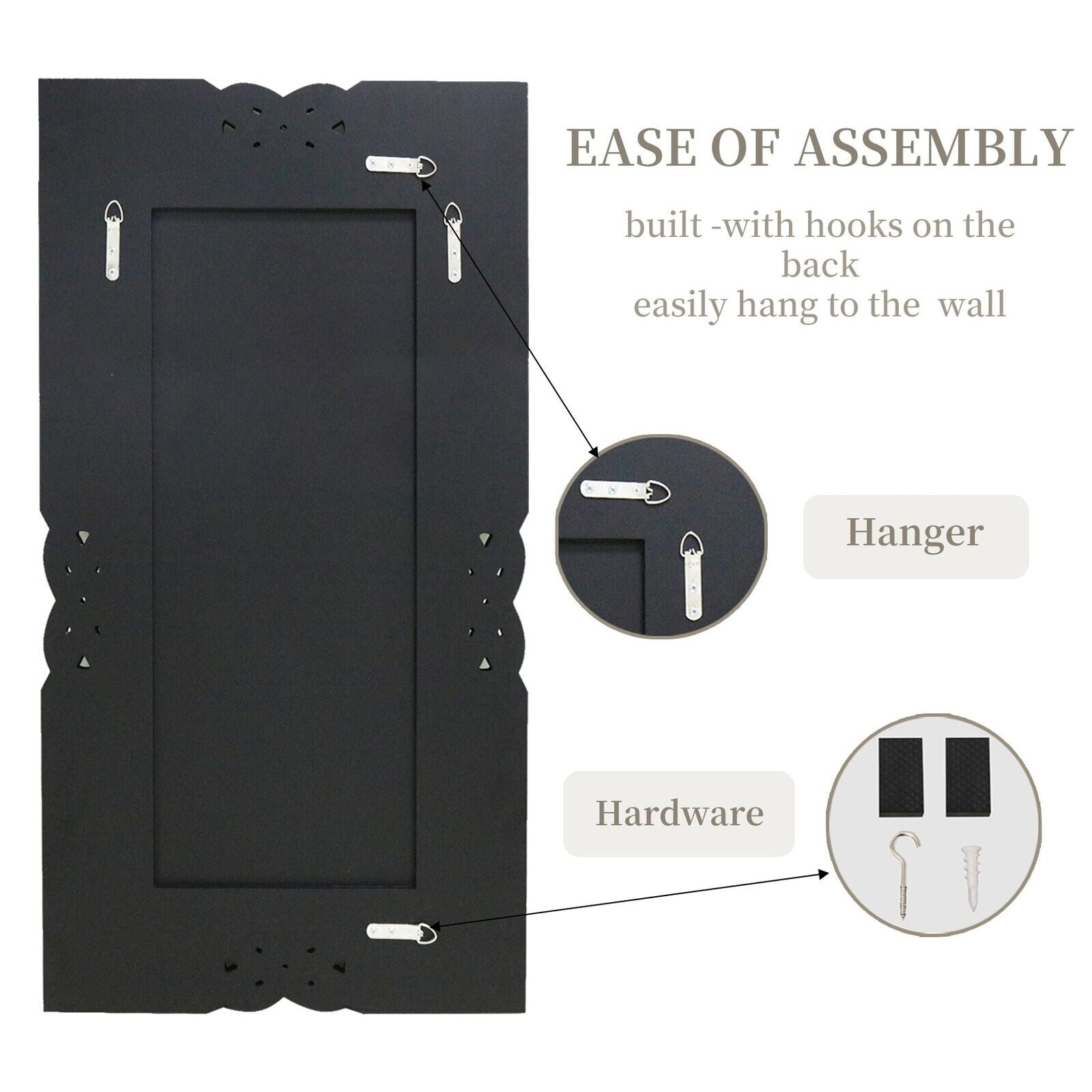 Grand miroir mural à emboîtement avec perles de cristal rectangulaires