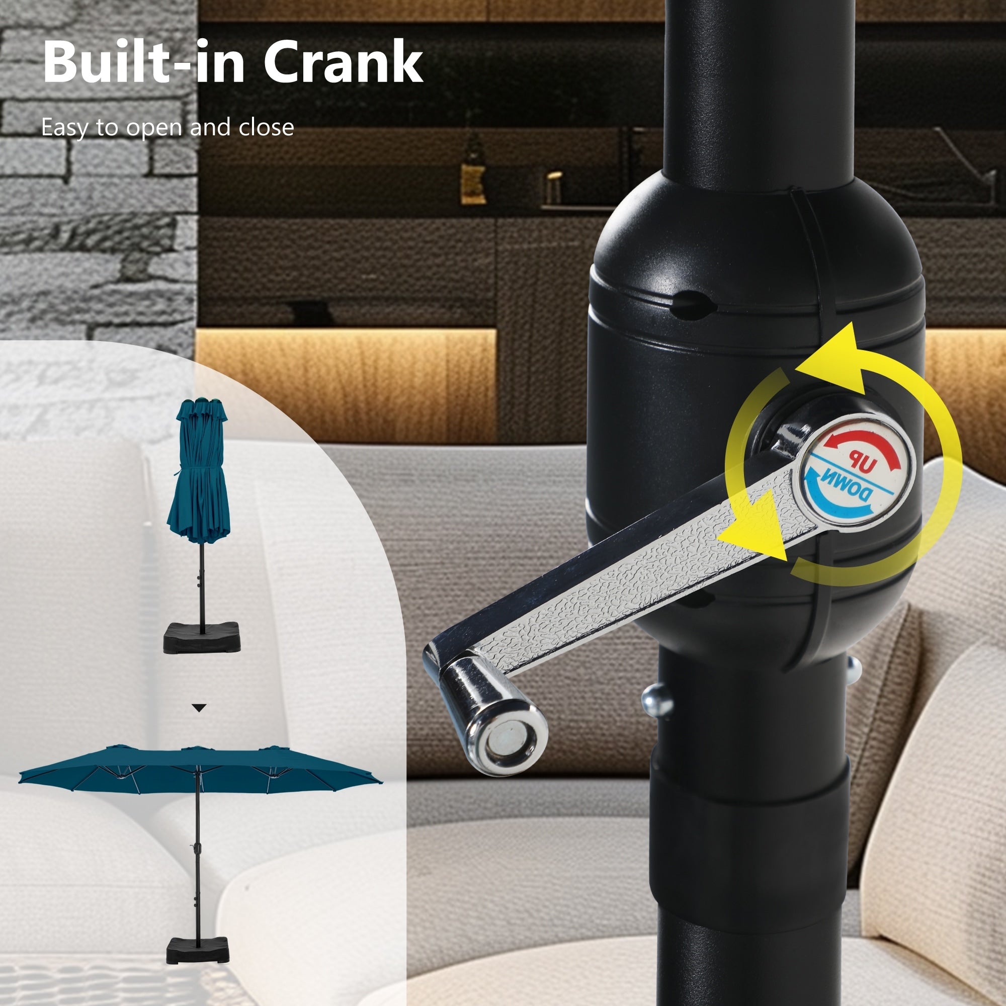 Parasol double extra large de 15 pieds pour patio double face de MAISON ARTS avec base incluse