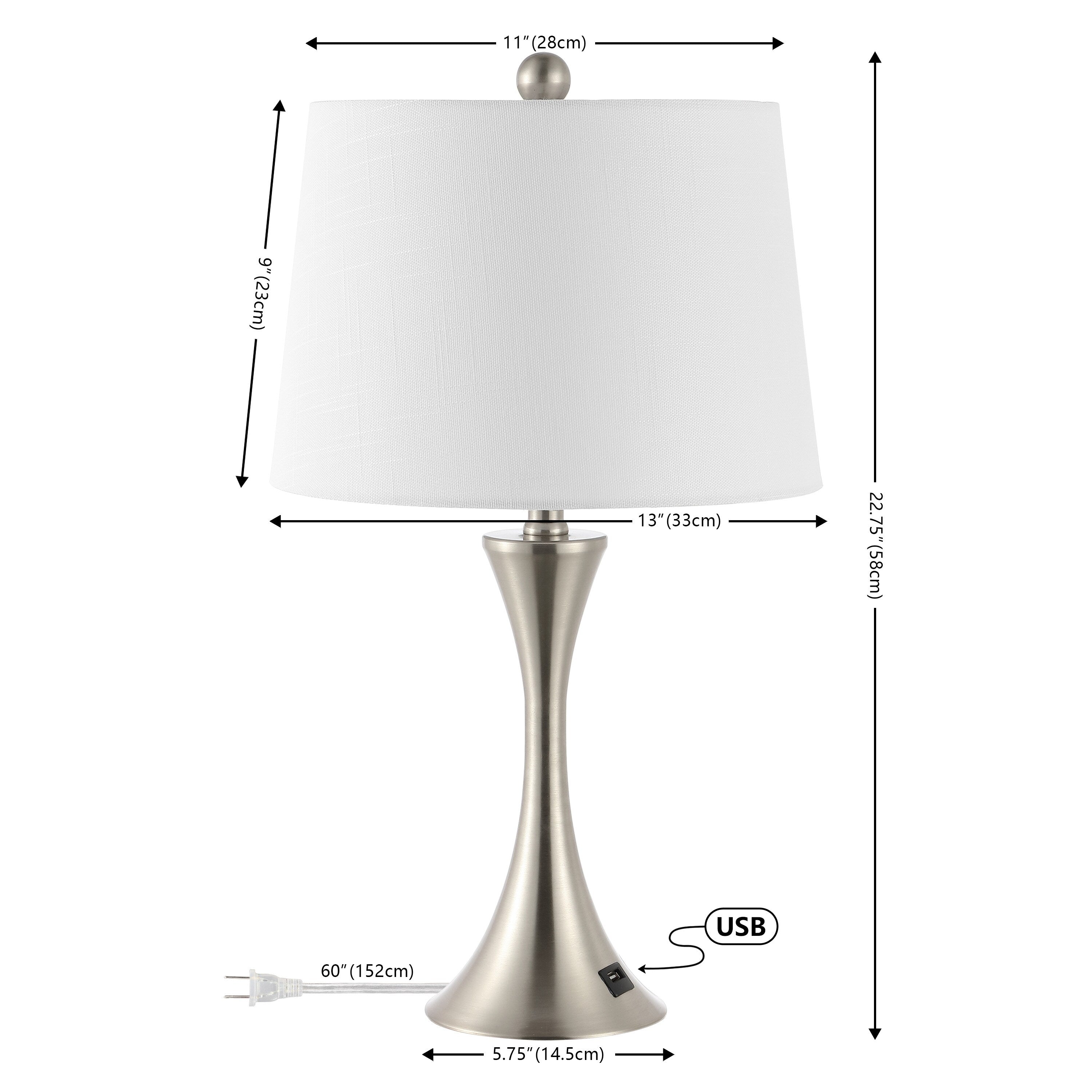 Lampe de table LED Makena 22,75 cm en fer moderne et glamour avec port de chargement USB (lot de 2) par JONATHAN Y