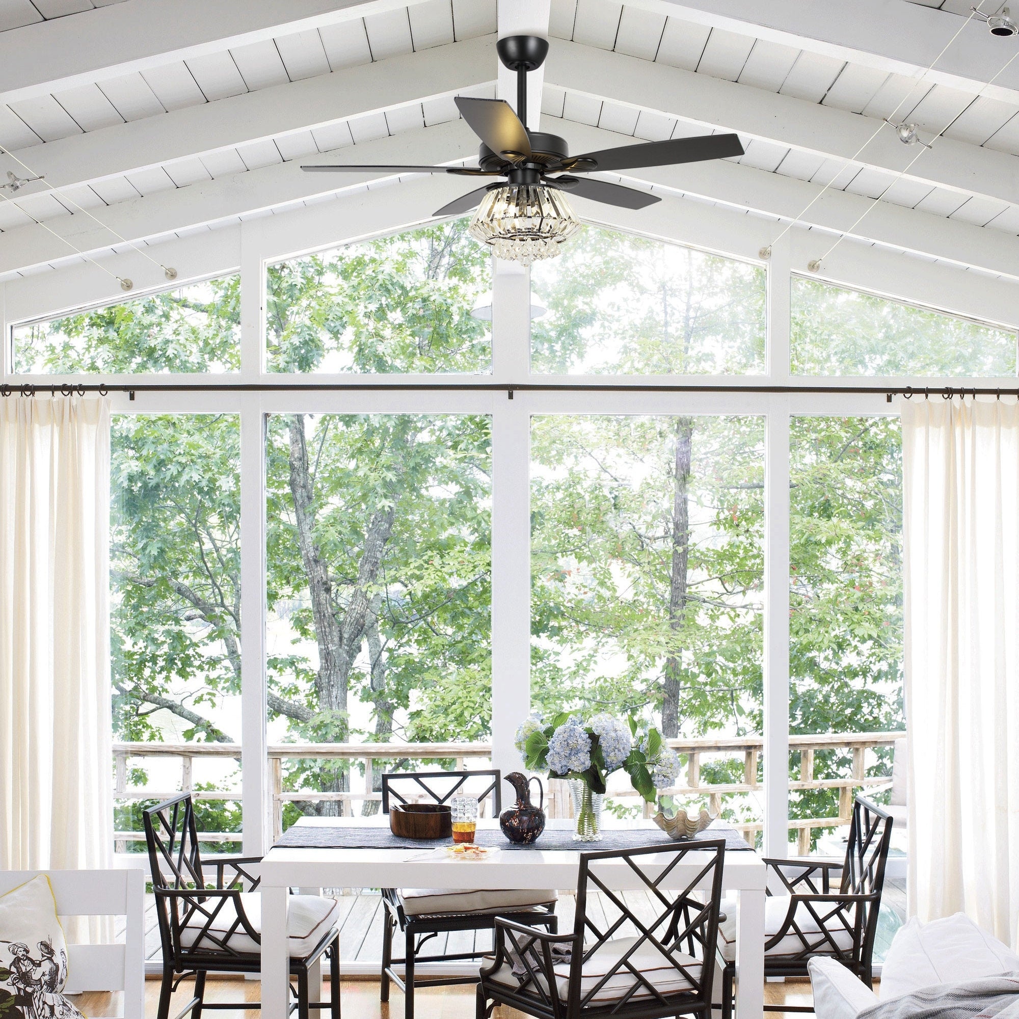 Ventilateur de plafond moderne en cristal chromé de 52 pouces avec télécommande