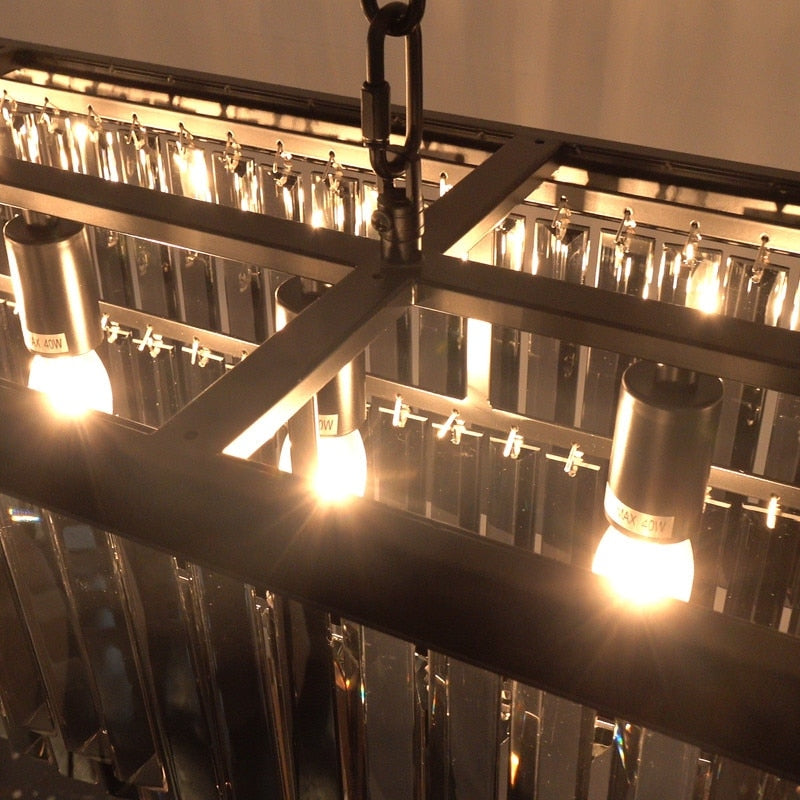 Lustre contemporain en cristal gris fumé et noir de 47 po, luminaire suspendu linéaire à deux niveaux pour îlot de cuisine et salle à manger